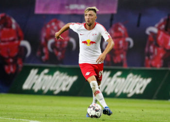 LEIPZIG, GERMANY - AUGUST 09: Kevin Kampl of Leipzig during the UEFA Europa League Third Qualifying Round: 1st leg between RB Leipzig and Universitatea Craiova at Red Bull Arena on August 09, 2018 in Leipzig, Germany. (Photo by Karina Hessland-Wissel/Bongarts/Getty Images)