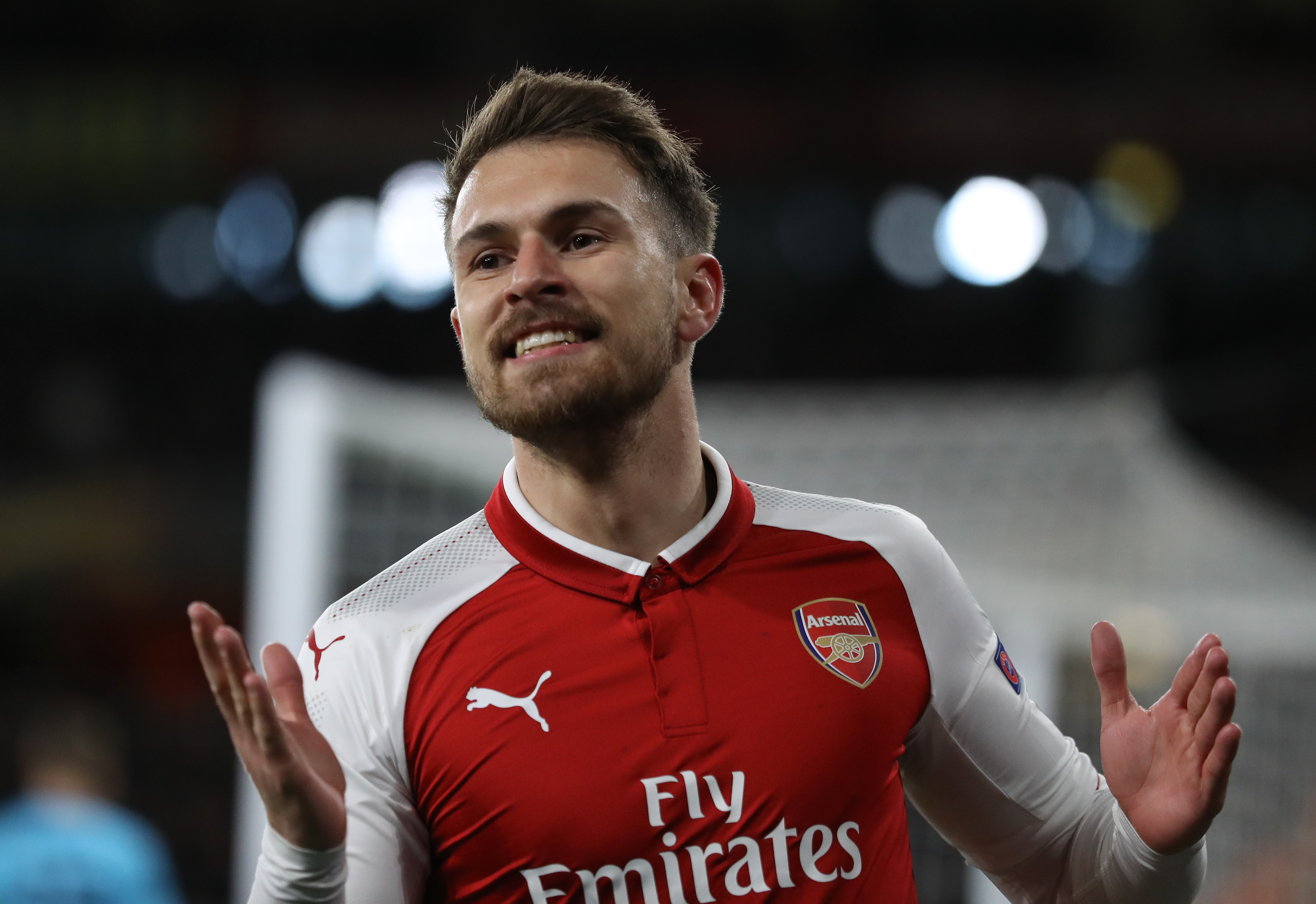 LONDON, ENGLAND - APRIL 05:  Aaron Ramsey of Arsenal reacts after a missed chance during the UEFA Europa League quarter final leg one match between Arsenal FC and CSKA Moskva at Emirates Stadium on April 5, 2018 in London, United Kingdom.  (Photo by Dan Istitene/Getty Images,)