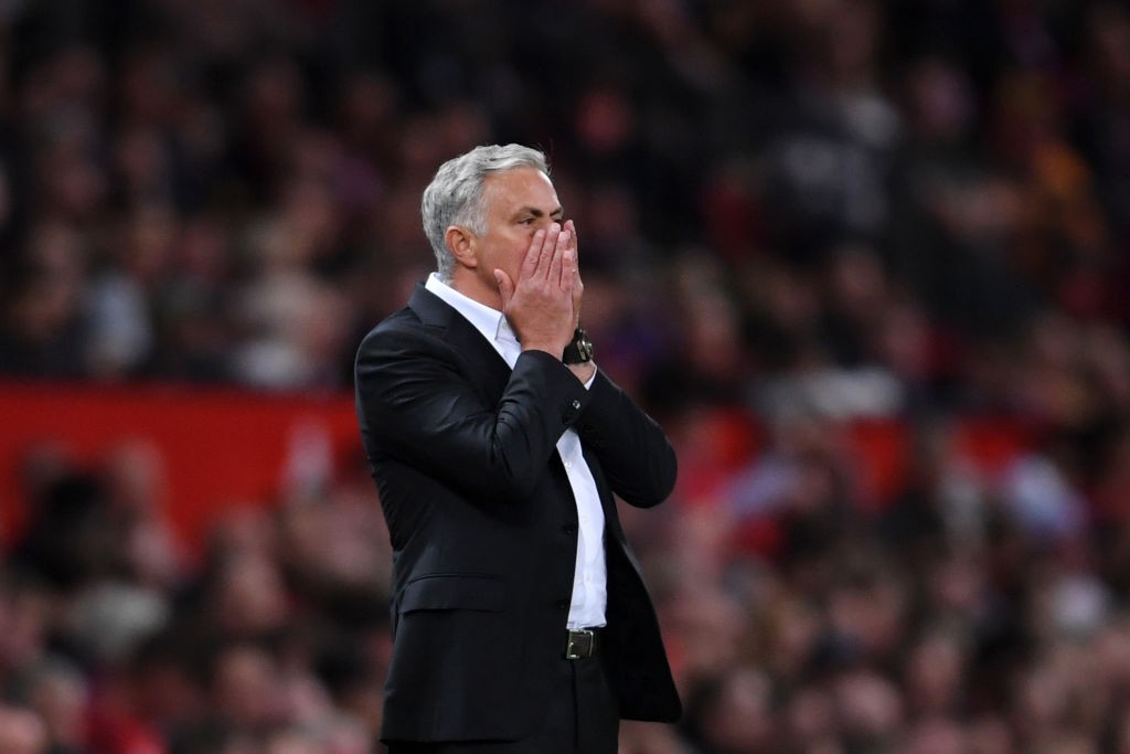 MANCHESTER, ENGLAND - AUGUST 10: Jose Mourinho, Manager of Manchester United reacts during the Premier League match between Manchester United and Leicester City at Old Trafford on August 10, 2018 in Manchester, United Kingdom. (Photo by Laurence Griffiths/Getty Images)