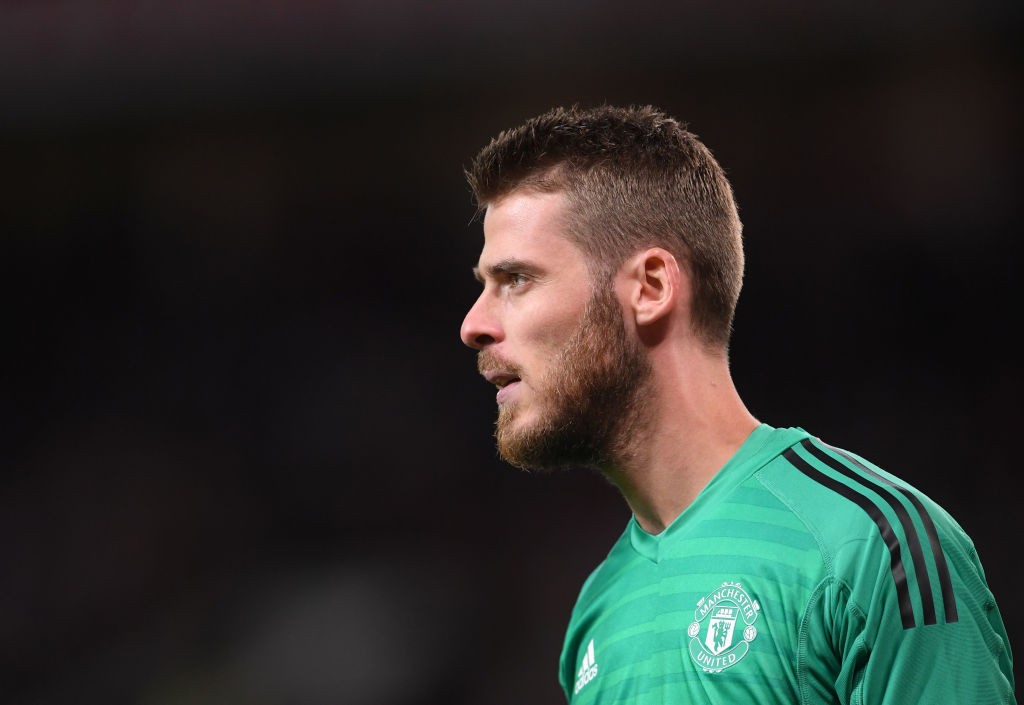MANCHESTER, ENGLAND - AUGUST 10: David De Gea of Manchester United looks on during the Premier League match between Manchester United and Leicester City at Old Trafford on August 10, 2018 in Manchester, United Kingdom. (Photo by Laurence Griffiths/Getty Images)