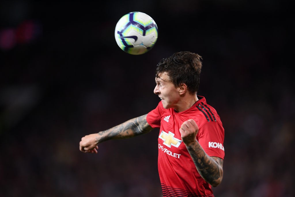 MANCHESTER, ENGLAND - AUGUST 10: Victor Lindelof of Manchester United in action during the Premier League match between Manchester United and Leicester City at Old Trafford on August 10, 2018 in Manchester, United Kingdom. (Photo by Laurence Griffiths/Getty Images)