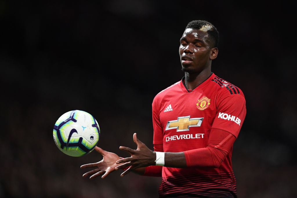 MANCHESTER, ENGLAND - AUGUST 27: Paul Pogba of Manchester United reacts during the Premier League match between Manchester United and Tottenham Hotspur at Old Trafford on August 27, 2018 in Manchester, United Kingdom. (Photo by Clive Mason/Getty Images)