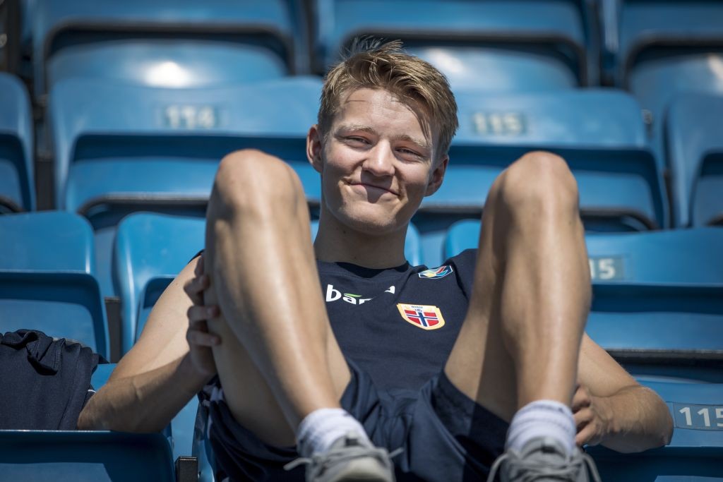 OSLO, NORWAY - MAY 30: Martin Odegaard of Norway smiles during training before Iceland v Norway at Ullevaal Stadion on May 30, 2018 in Oslo, Norway. (Photo by Trond Tandberg/Getty Images)