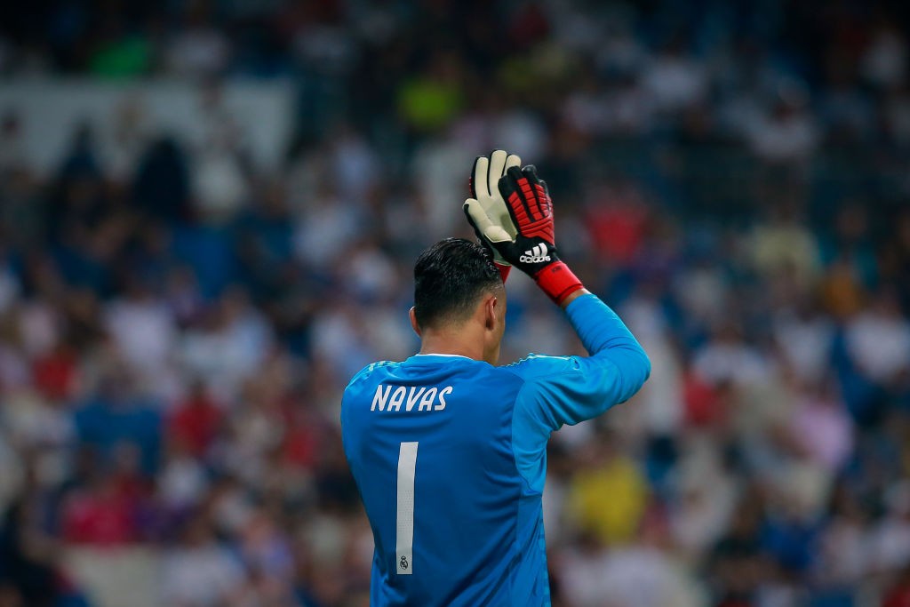 MADRID, SPAIN - AUGUST 11: Goalkeeper Keylor Navas of Real Madrid CF reacts during the Santiago Bernabeu Trophy between Real Madrid CF and AC Milan at Estadio Santiago Bernabeu on August 11, 2018 in Madrid, Spain. (Photo by Gonzalo Arroyo Moreno/Getty Images)