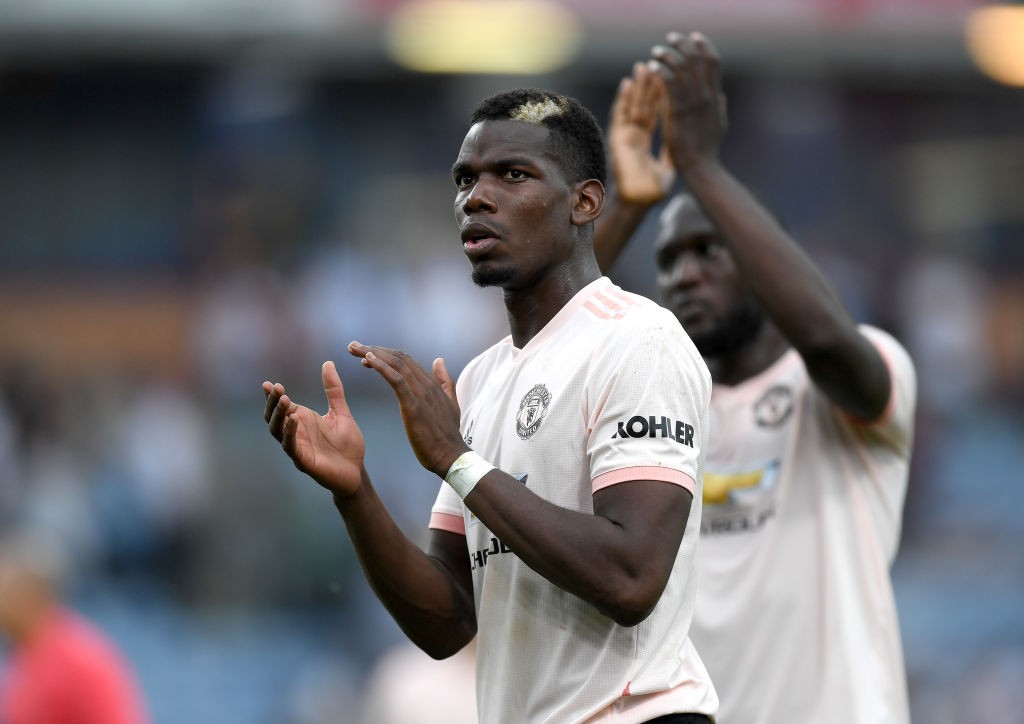 BURNLEY, ENGLAND - SEPTEMBER 02: Paul Pogba of Manchester United applauds the travelling fans after the Premier League match between Burnley FC and Manchester United at Turf Moor on September 2, 2018 in Burnley, United Kingdom. (Photo by Shaun Botterill/Getty Images)