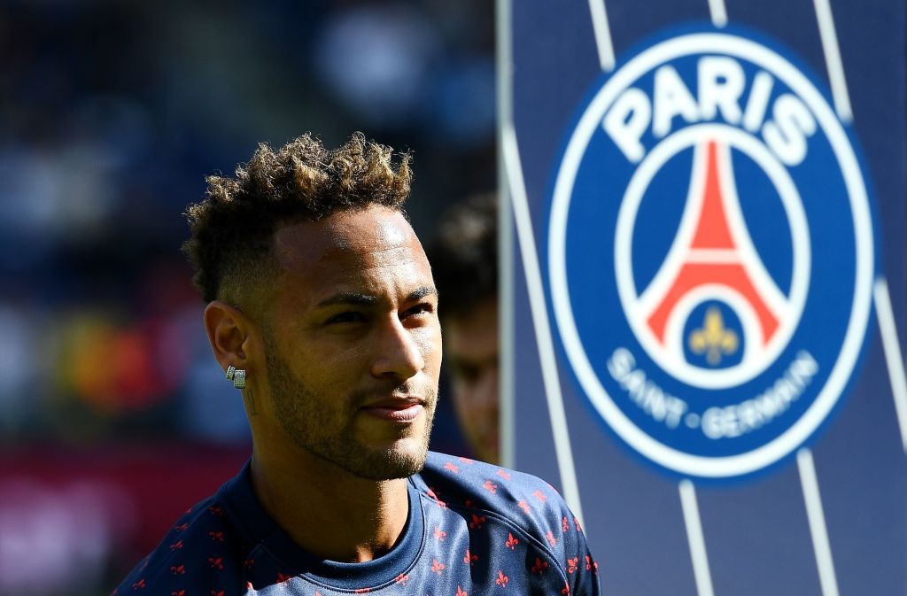 Paris Saint-Germain's Brazilian forward Neymar looks on ahead of the French L1 football match between Paris Saint-Germain (PSG) and Angers at the Parc des Princes stadium in Paris on August 25, 2018. (Photo by FRANCK FIFE / AFP) (Photo credit should read FRANCK FIFE/AFP/Getty Images)