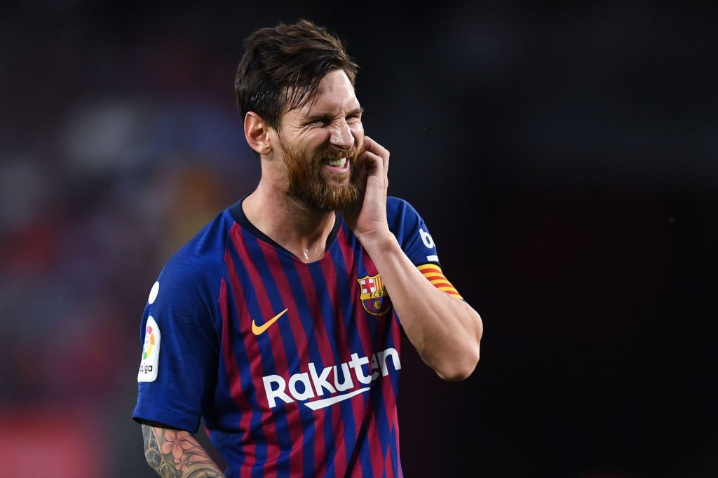 BARCELONA, SPAIN - SEPTEMBER 02: Lionel Messi of FC Barcelona reacts during the La Liga match between FC Barcelona and SD Huesca at Camp Nou on September 2, 2018 in Barcelona, Spain. (Photo by David Ramos/Getty Images)