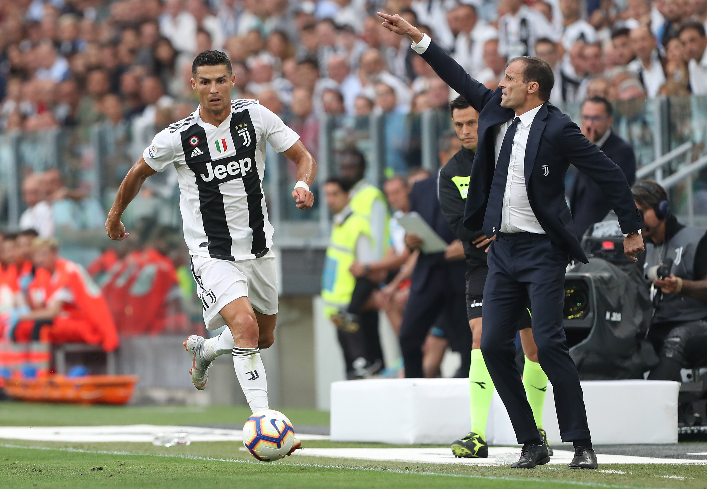 TURIN, ITALY - AUGUST 25:  Cristiano Ronaldo of Juventus in action during the Serie A match between Juventus and SS Lazio at Allianz Stadium on August 25, 2018 in Turin, Italy.  (Photo by Marco Luzzani/Getty Images)