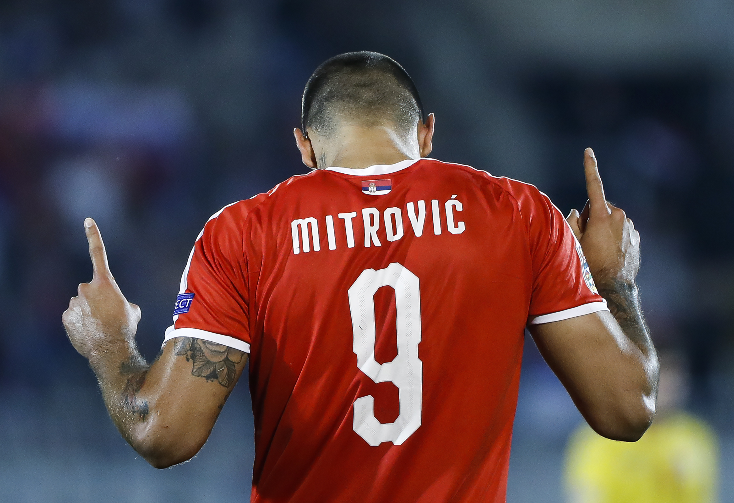 BELGRADE, SERBIA - SEPTEMBER 10: Aleksandar Mitrovic of Serbia celebrates after scores the goal during the UEFA Nations League C group four match between Serbia and Romania at stadium Partizan on September 10, 2018 in Belgrade, Serbia. (Photo by Srdjan Stevanovic/Getty Images)