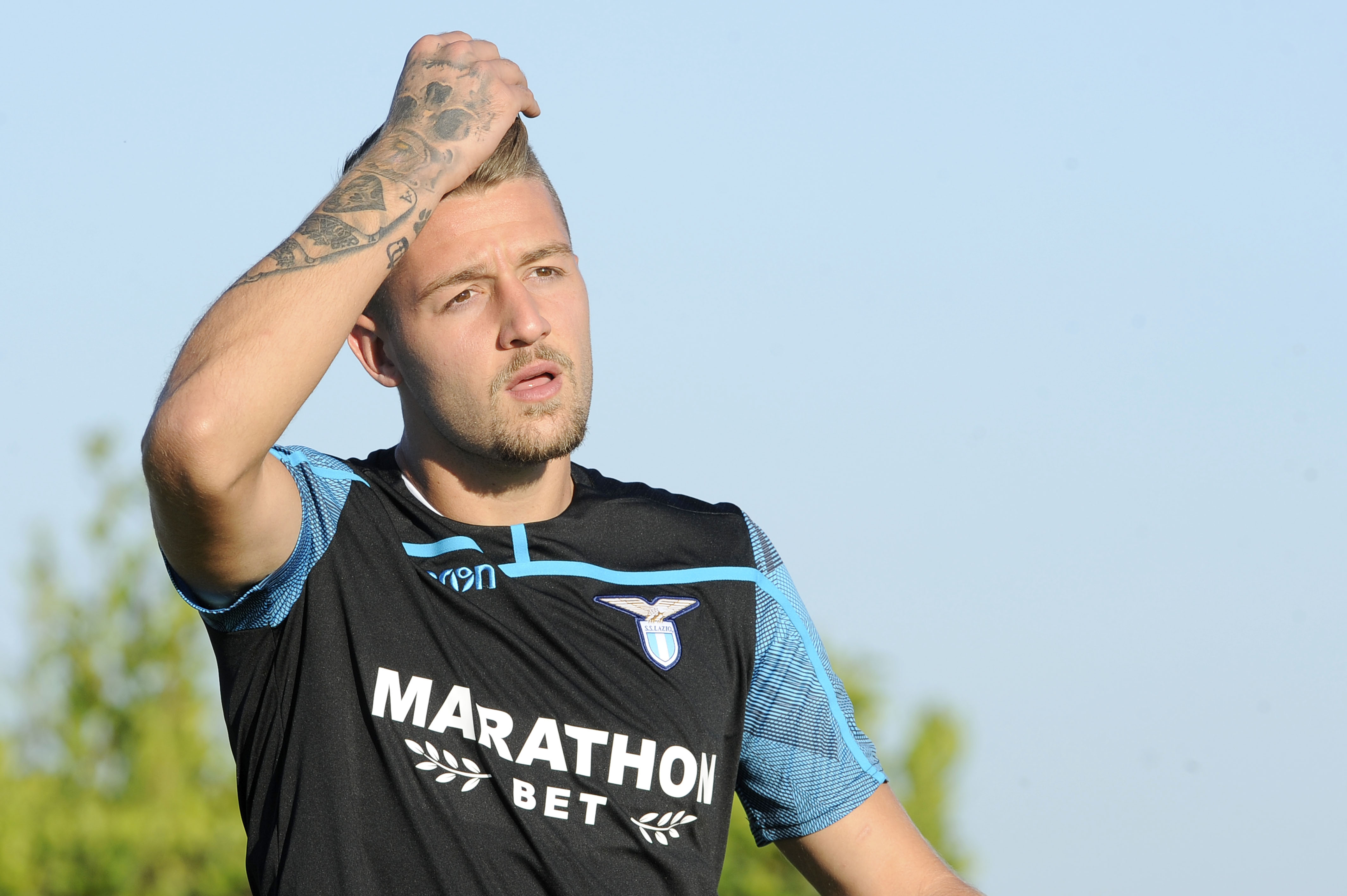 ROME, ITALY - SEPTEMBER 28:  Sergej Milinkovic Savic of SS Lazio during the SS Lazio training session and press conference on September 28, 2018 in Rome, Italy.  (Photo by Marco Rosi/Getty Images)