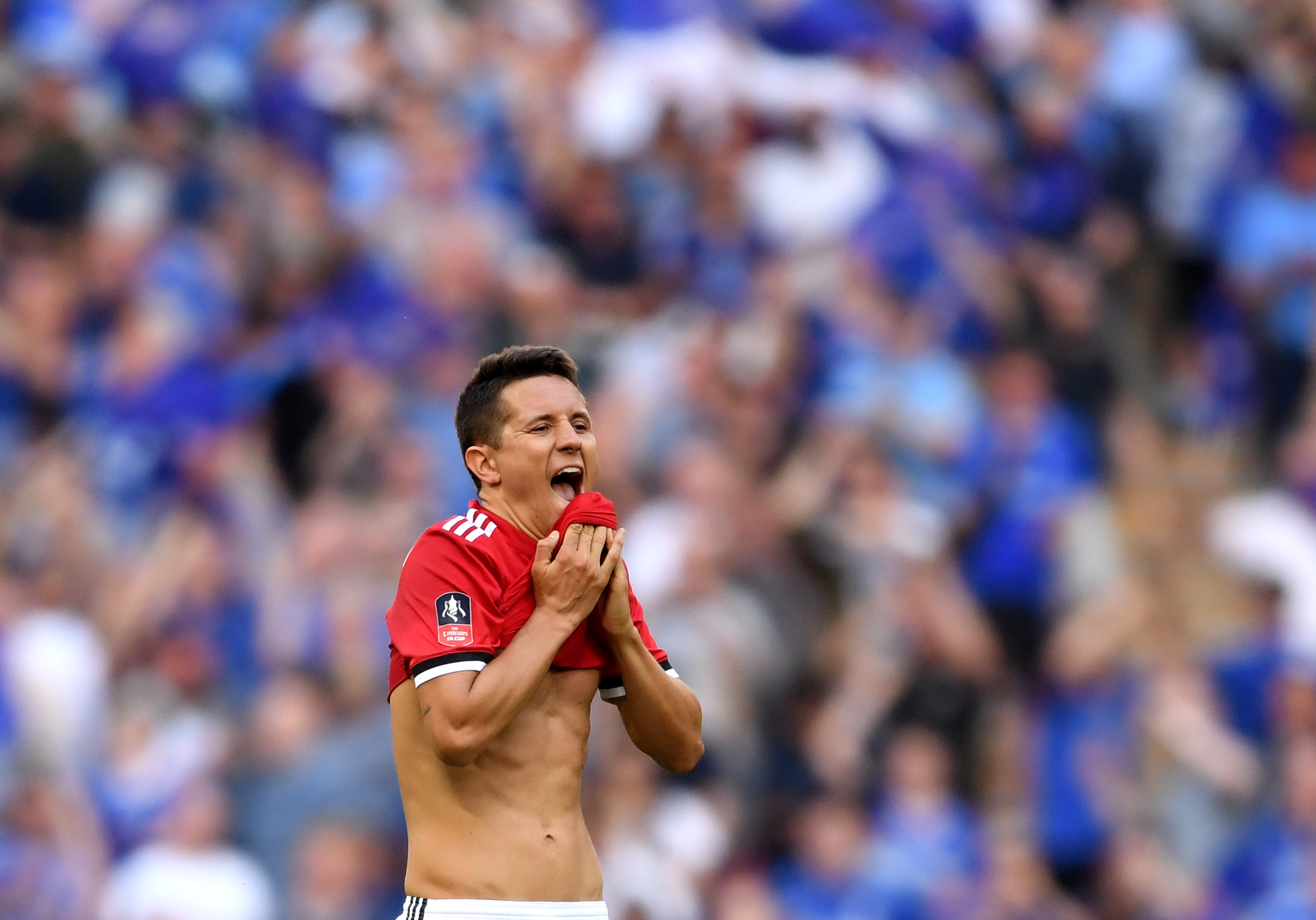 LONDON, ENGLAND - MAY 19:  Ander Herrera of Manchester United reacts following The Emirates FA Cup Final between Chelsea and Manchester United at Wembley Stadium on May 19, 2018 in London, England.  (Photo by Laurence Griffiths/Getty Images)