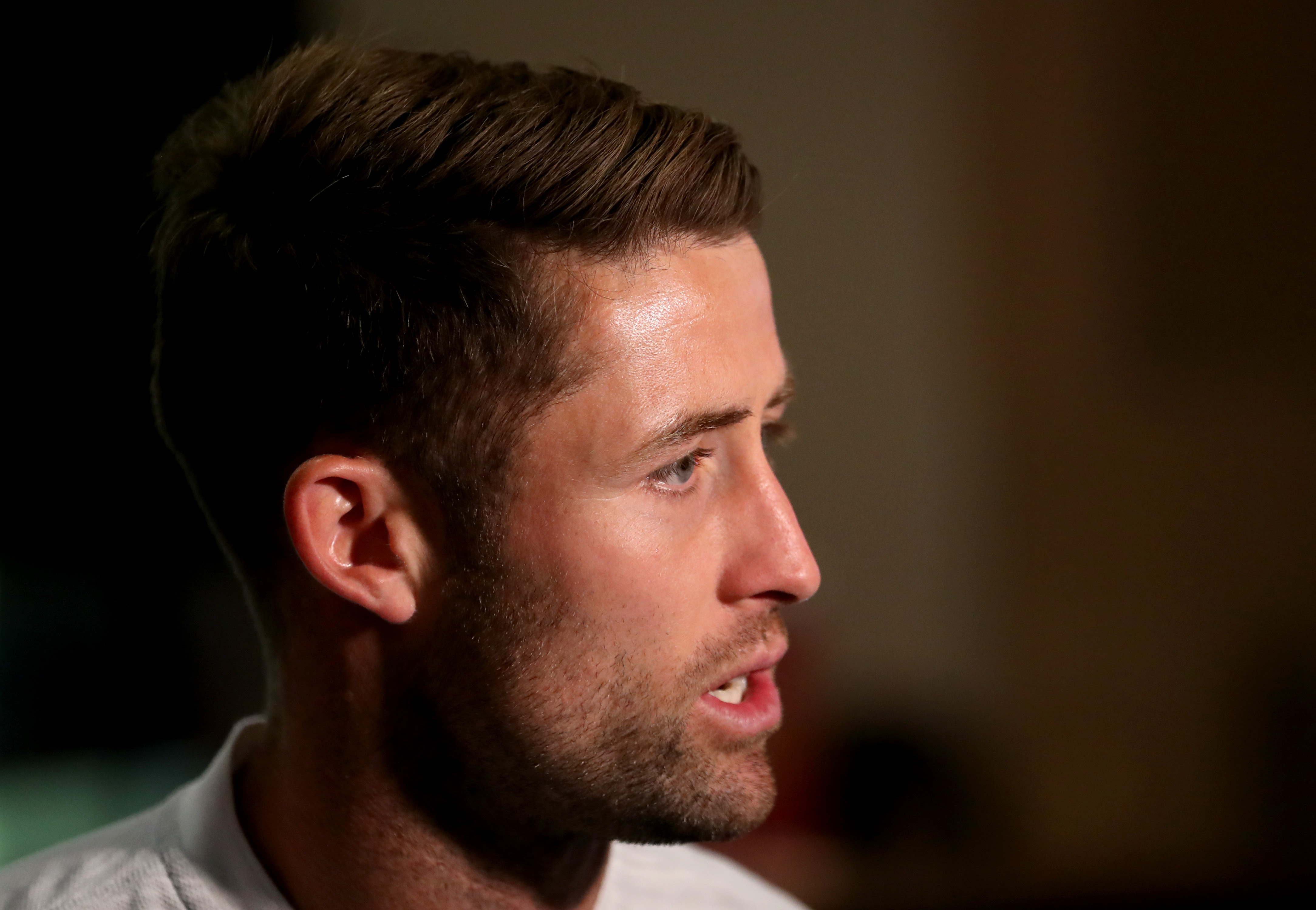 SAINT PETERSBURG, RUSSIA - JUNE 14:  Gary Cahill of England talks to the media during a press conference during the England media access at Spartak Zelenogorsk Stadium ahead of the FIFA World Cup 2018 on June 14, 2018 in Saint Petersburg, Russia.  (Photo by Alex Morton/Getty Images)