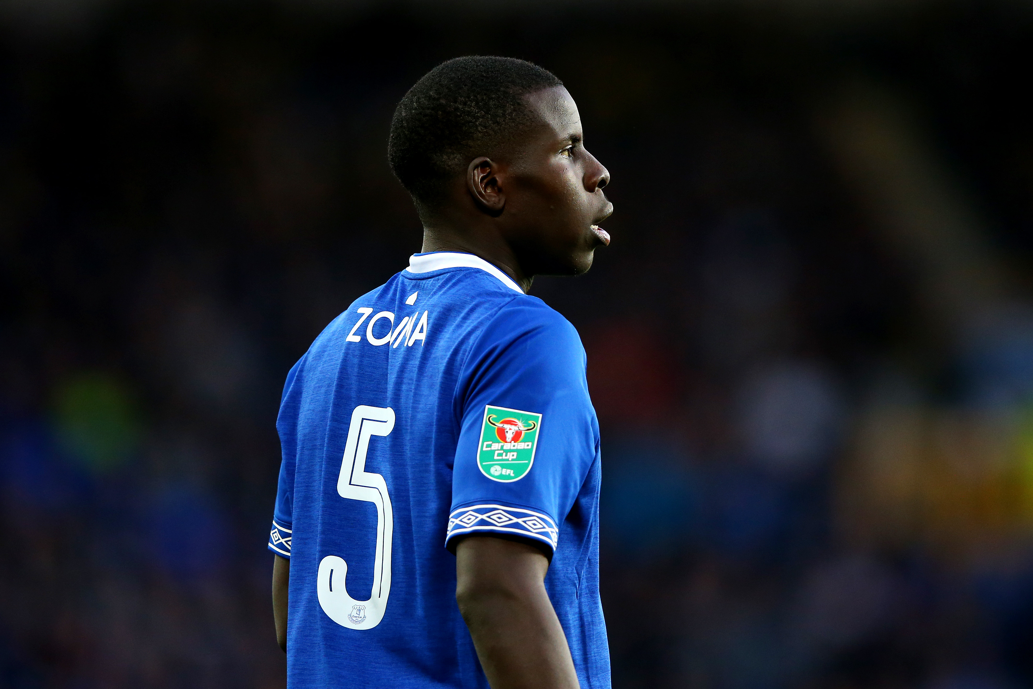 LIVERPOOL, ENGLAND - AUGUST 29:  Kurt Zouma of Everton looks on during the Carabao Cup Second Round match between Everton and Rotherham United at Goodison Park on August 29, 2018 in Liverpool, England.  (Photo by Alex Livesey/Getty Images)