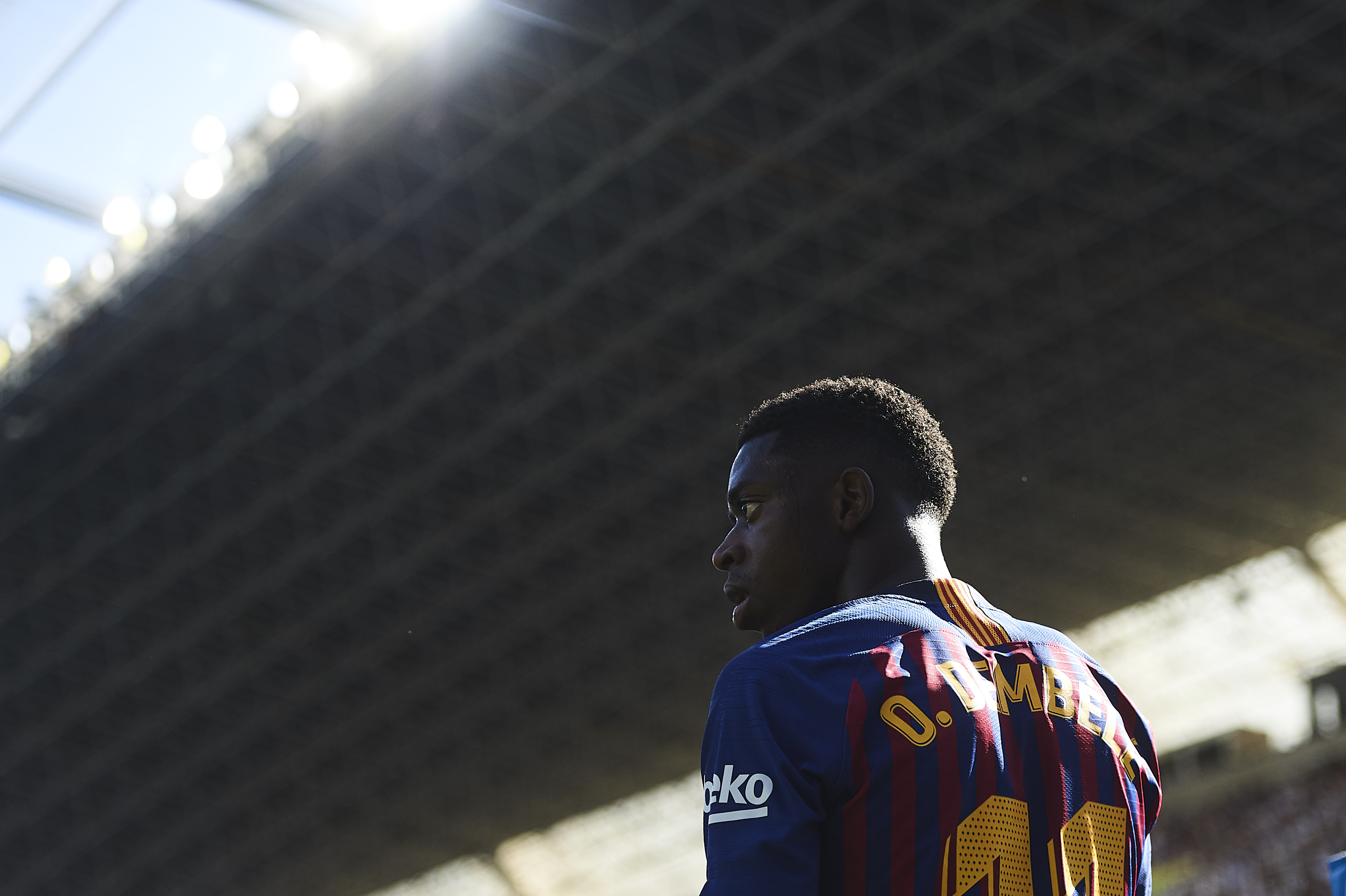 SAN SEBASTIAN, SPAIN - SEPTEMBER 15:  Ousmane Dembele of FC Barcelona  looks on during the La Liga match between Real Sociedad and FC Barcelona at Estadio Anoeta on September 15, 2018 in San Sebastian, Spain.  (Photo by Aitor Alcalde/Getty Images)