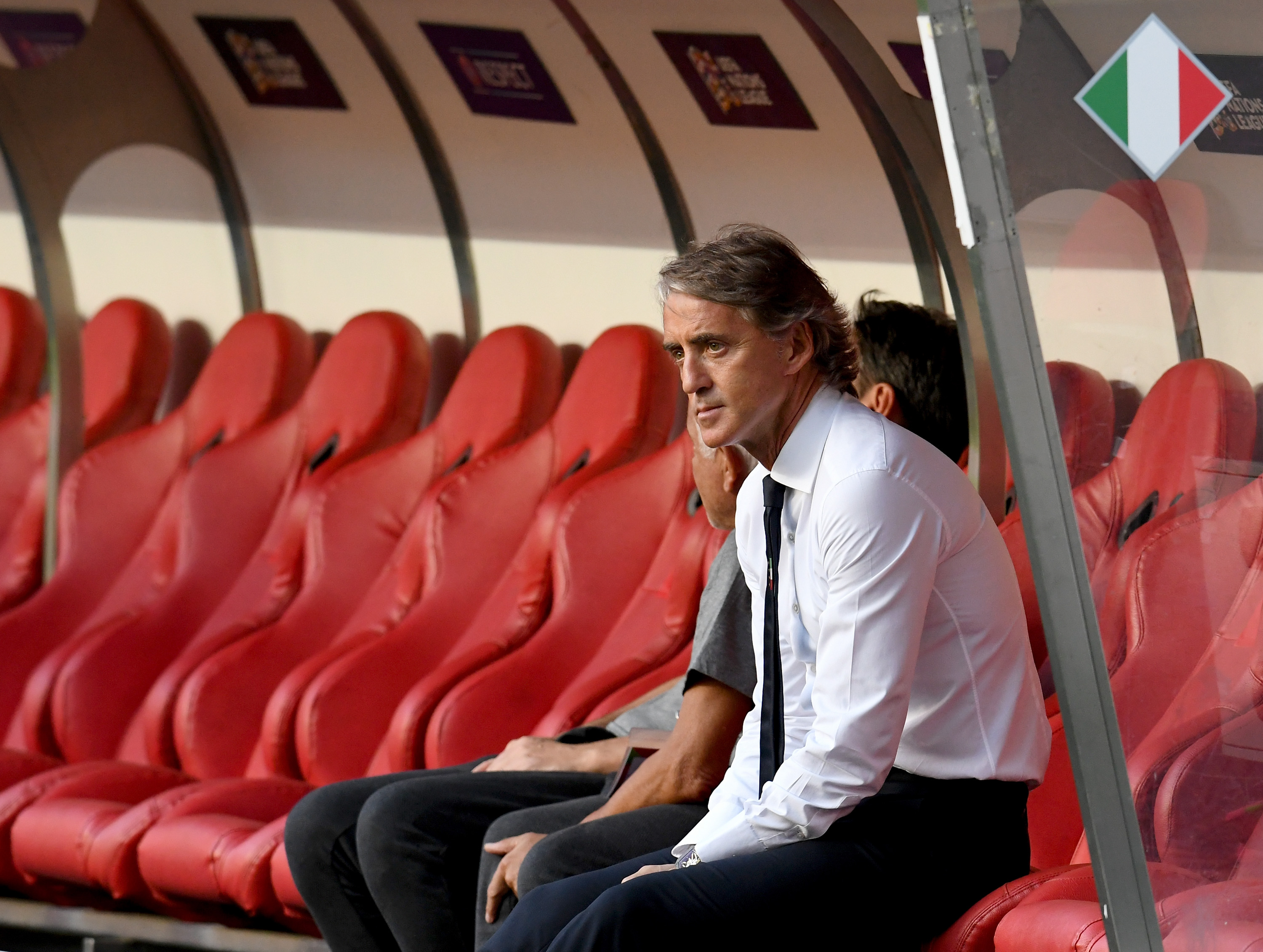 LISBON, PORTUGAL - SEPTEMBER 10:  Head coach Italy Roberto Mancini look on before the UEFA Nations League A group three match between Portugal and Italy at  on September 10, 2018 in Lisbon, Portugal.  (Photo by Claudio Villa/Getty Images)