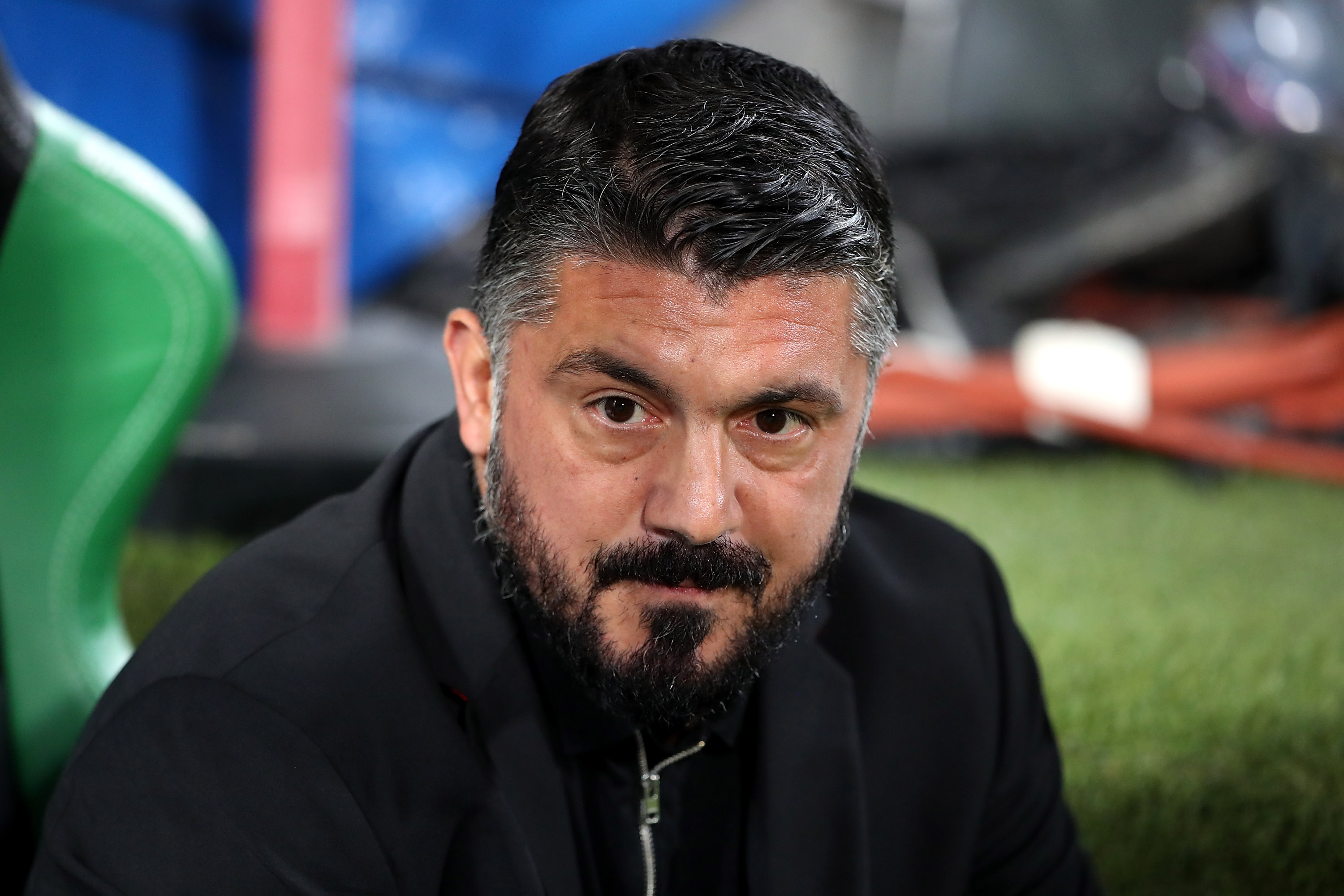 REGGIO NELL'EMILIA, ITALY - SEPTEMBER 30:  AC Milan coach Gennaro Gattuso looks on before the Serie A match between US Sassuolo and AC Milan at Mapei Stadium - Citta' del Tricolore on September 30, 2018 in Reggio nell'Emilia, Italy.  (Photo by Marco Luzzani/Getty Images)