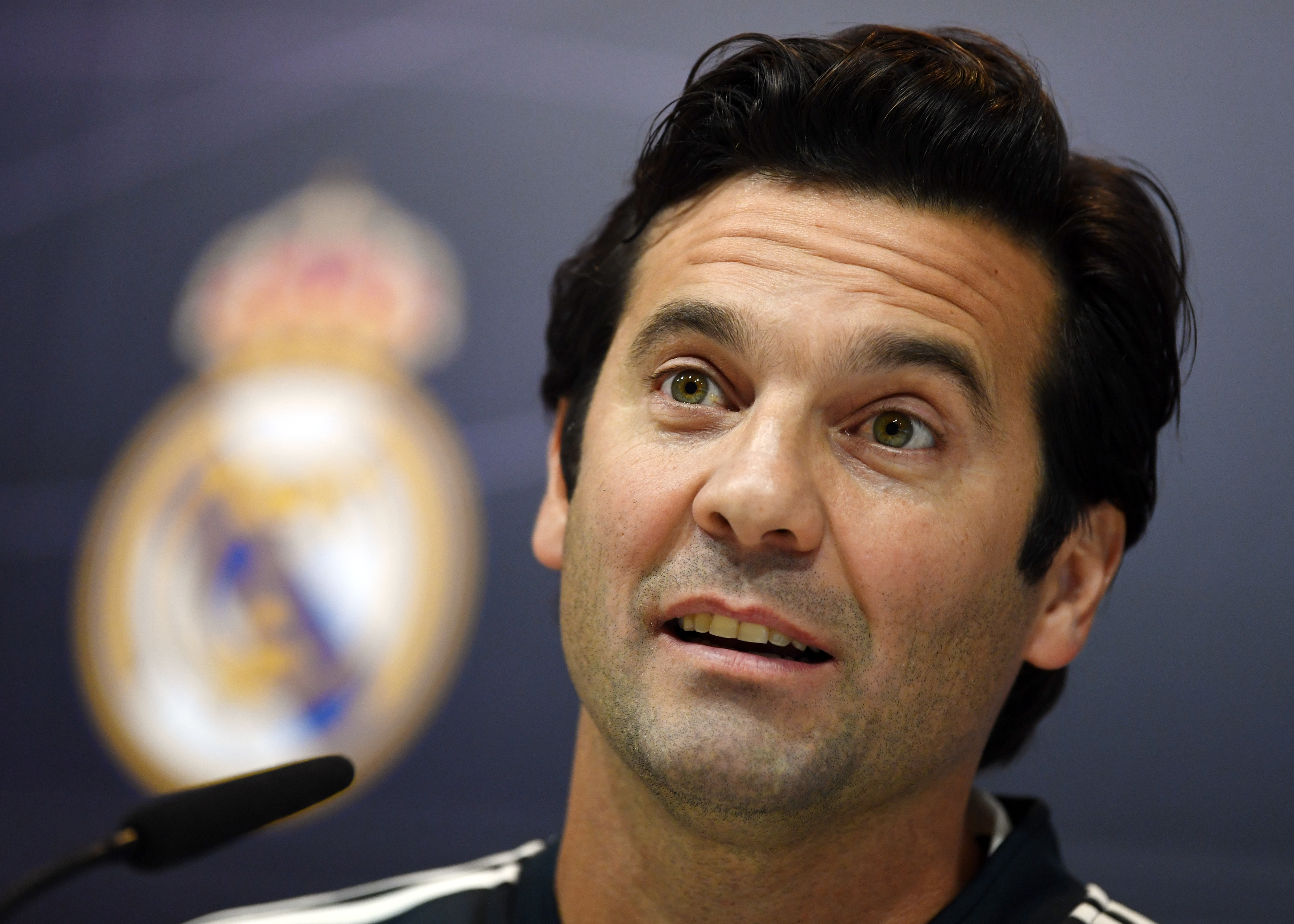 Temporary coach of Real Madrid CF, Argentinian former player Santiago Solari, holds a press conference at the Ciudad Real Madrid training facilities in Madrid's suburb of Valdebebas, on October 30, 2018. - Santiago Solari has been put in temporary charge of Real Madrid after Julen Lopetegui was sacked on October 29, 2018. Solari was the coach of Madrid's B team, Castilla, and is now expected to take Madrid for their Copa del Rey game against Melilla tomorrow. (Photo by GABRIEL BOUYS / AFP)        (Photo credit should read GABRIEL BOUYS/AFP/Getty Images)