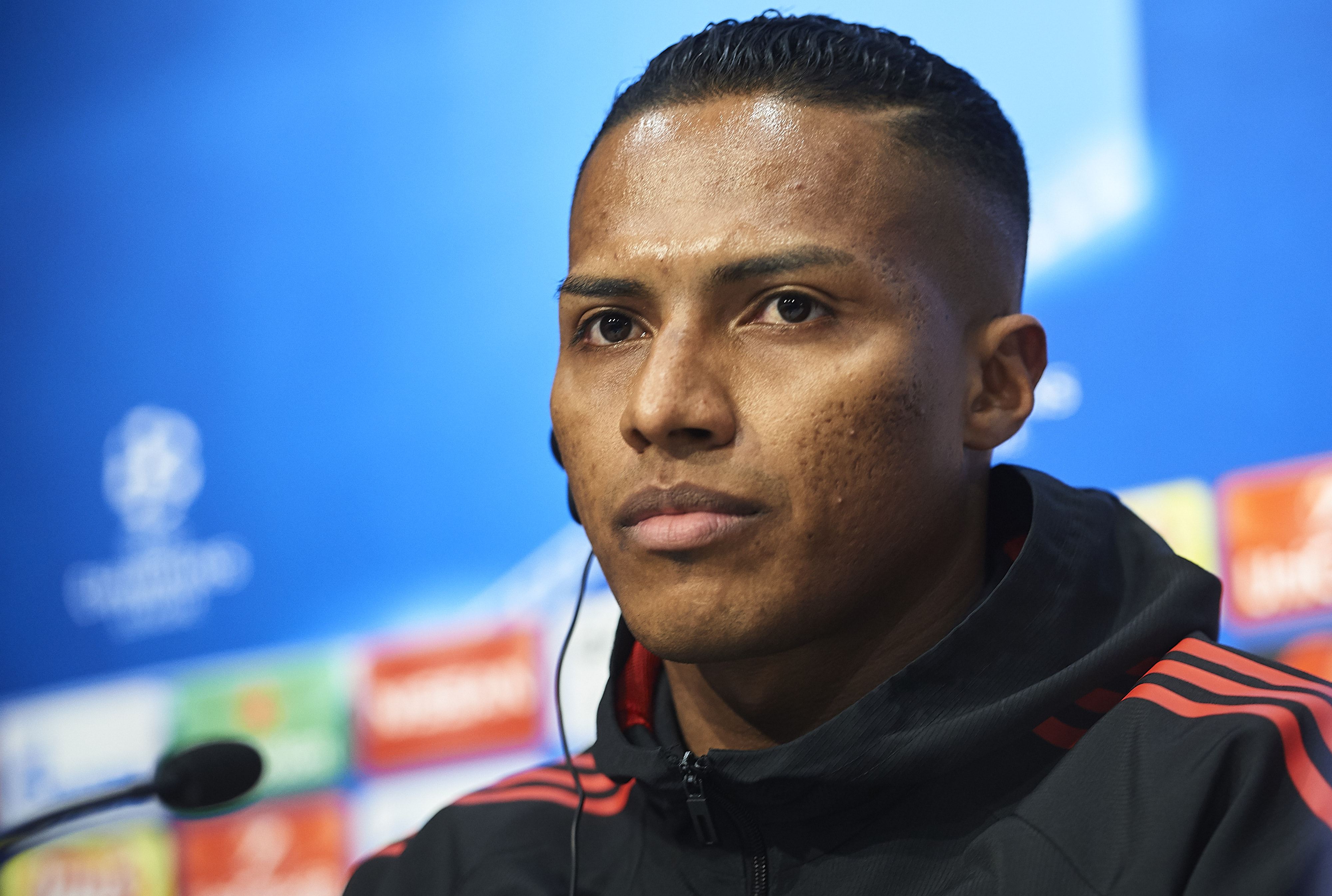 SEVILLE, SPAIN - FEBRUARY 20:  Antonio Valencia of Manchester United attends to the press conference prior to their UEFA Champions match against Sevilla FC at Estadio Ramon Sanchez Pizjuan on February 20, 2018 in Seville, Spain.  (Photo by Aitor Alcalde/Getty Images)