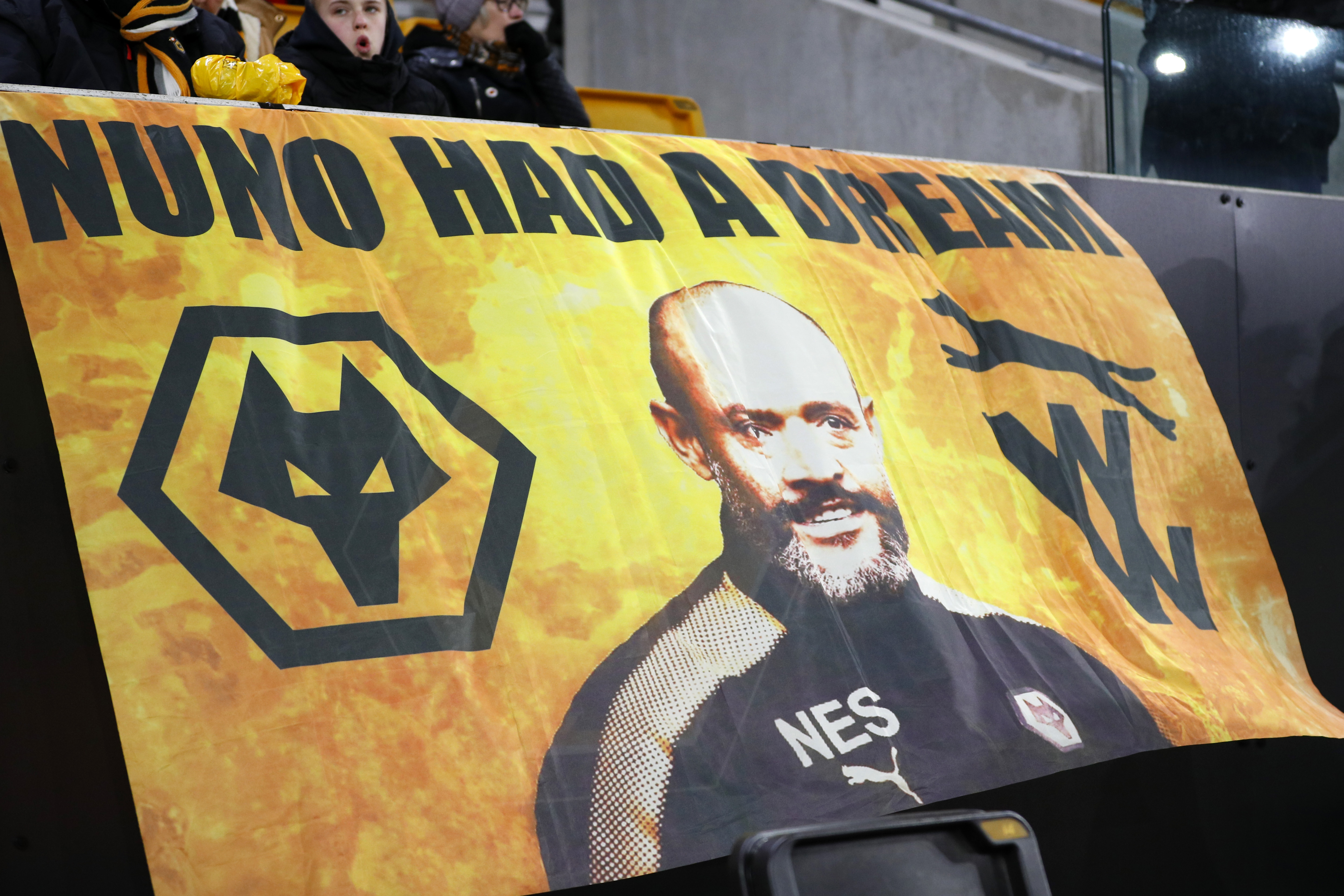 WOLVERHAMPTON, ENGLAND - NOVEMBER 03:  A banner in tribute to Nuno Espirito Santo, Manager of Wolverhampton Wanderers is seen in the stands prior to the Premier League match between Wolverhampton Wanderers and Tottenham Hotspur at Molineux on November 3, 2018 in Wolverhampton, United Kingdom.  (Photo by Lynne Cameron/Getty Images)