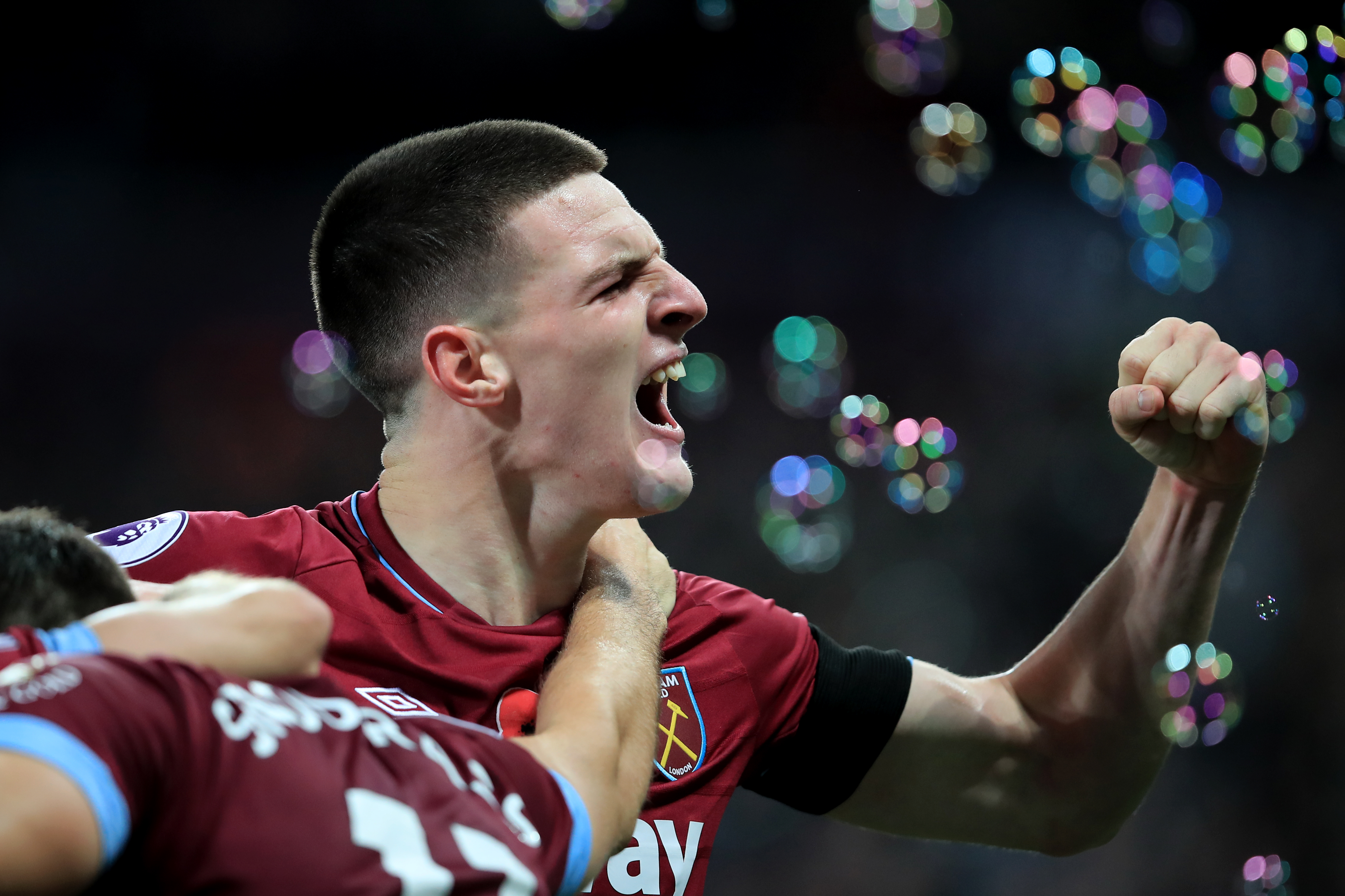 LONDON, ENGLAND - NOVEMBER 03: Declan Rice of West Ham United celebrates during the Premier League match between West Ham United and Burnley FC at London Stadium on November 3, 2018 in London, United Kingdom. (Photo by Marc Atkins/Getty Images)