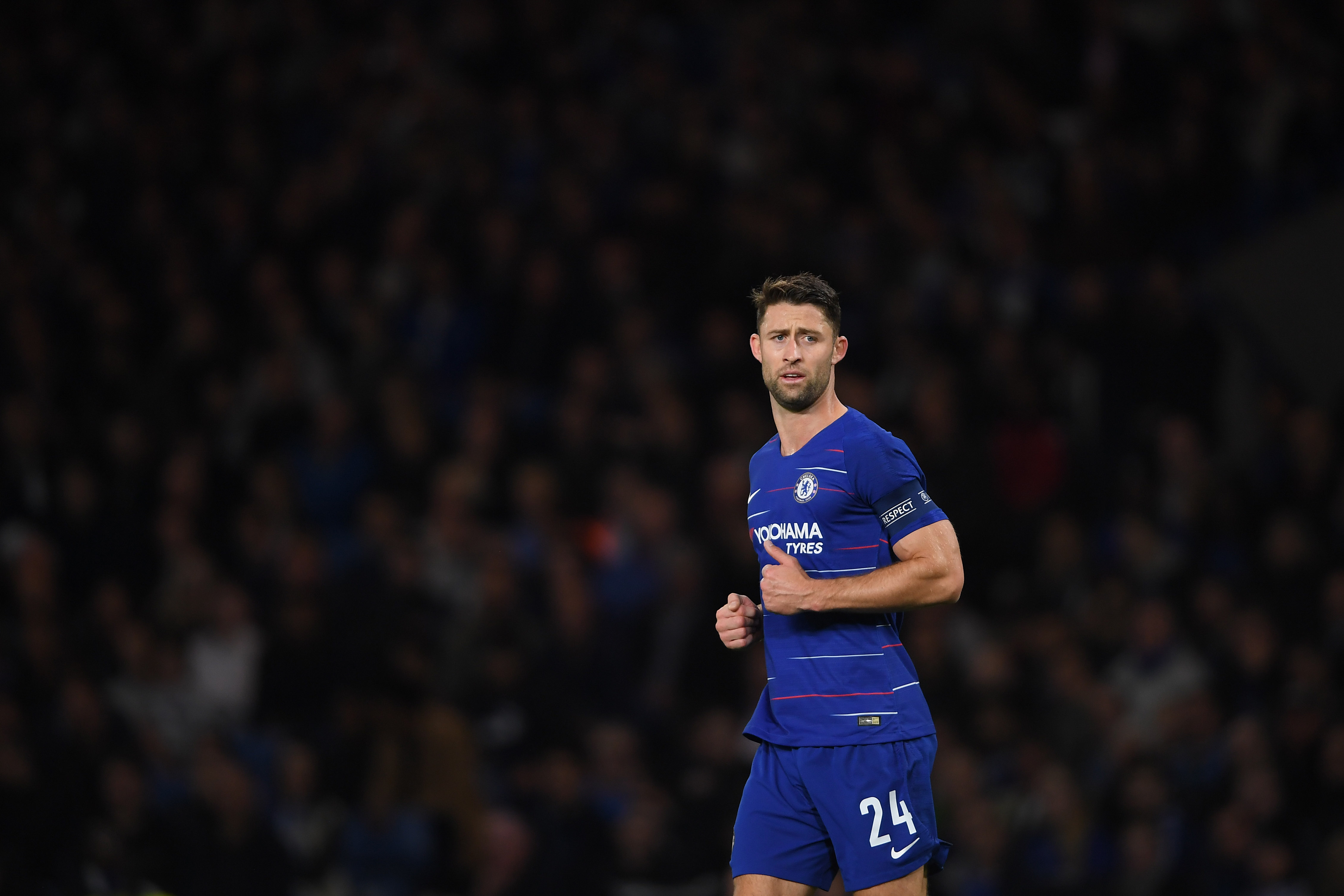 LONDON, ENGLAND - OCTOBER 04:  Gary Cahill of Chelsea looks on during the UEFA Europa League Group L match between Chelsea and Vidi FC at Stamford Bridge on October 4, 2018 in London, United Kingdom.  (Photo by Mike Hewitt/Getty Images)