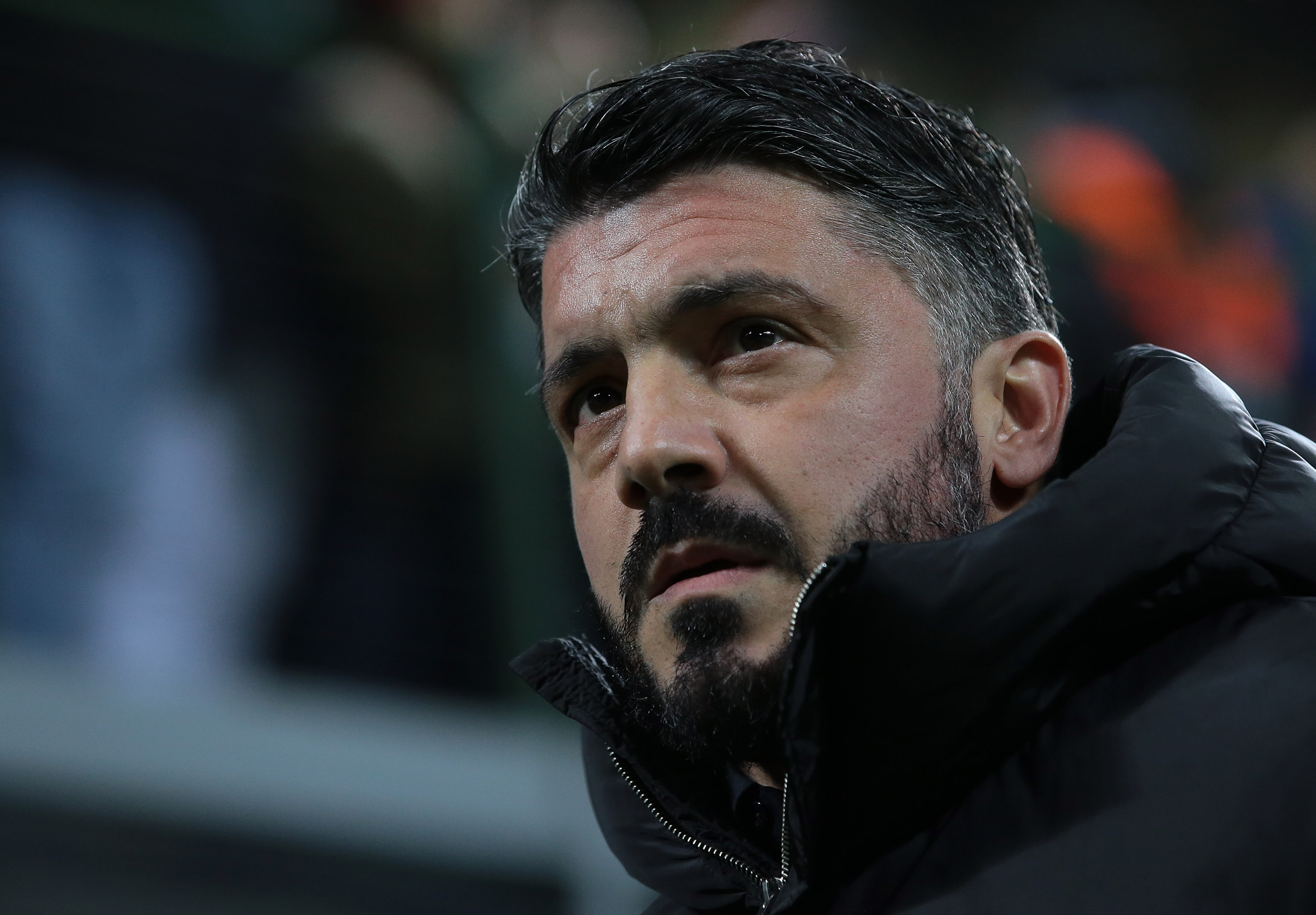 MILAN, ITALY - NOVEMBER 29:  AC Milan coach Ivan Gennaro Gattuso looks on during the UEFA Europa League Group F match between AC Milan and F91 Dudelange at Stadio Giuseppe Meazza on November 29, 2018 in Milan, Italy.  (Photo by Emilio Andreoli/Getty Images)