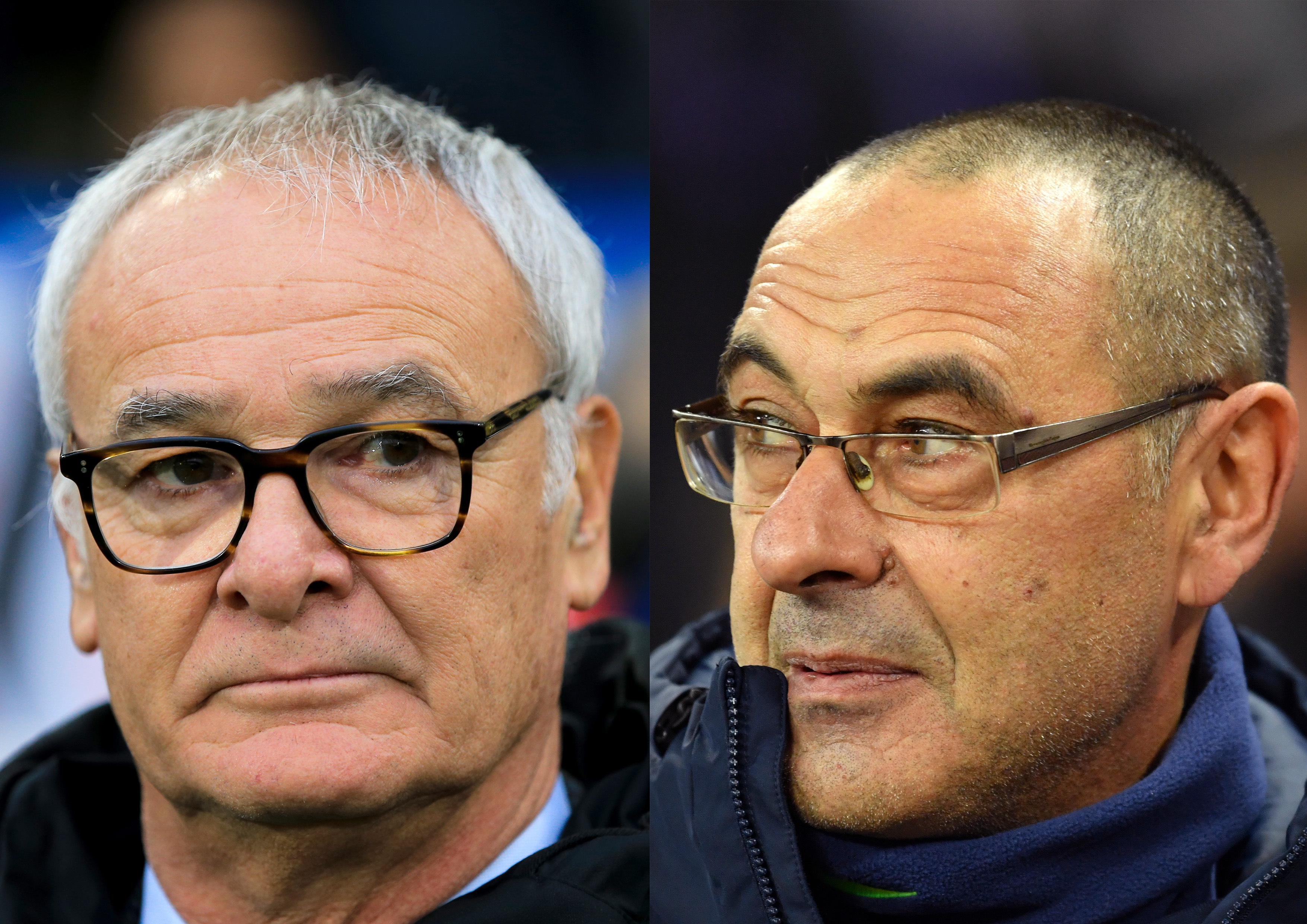 FILE PHOTO (EDITORS NOTE: COMPOSITE OF IMAGES - Image numbers 1064878678,1064777648) In this composite image a comparison has been made between   Claudio Ranieri manager of Fulham (L) and Maurizio Sarri, Manager of Chelsea.  Chelsea FC  and Fulham FC meet on December 2, 2018 at Stamford Bridge in London,England.  ***LEFT IMAGE*** LONDON, ENGLAND - NOVEMBER 24: Claudio Ranieri manager of Fulham during the Premier League match between Fulham FC and Southampton FC at Craven Cottage on November 24, 2018 in London, United Kingdom. (Photo by Marc Atkins/Getty Images) ***RIGHT IMAGE***  LONDON, ENGLAND - NOVEMBER 24: Maurizio Sarri, Manager of Chelsea looks on prior to the Premier League match between Tottenham Hotspur and Chelsea FC at Tottenham Hotspur Stadium on November 24, 2018 in London, United Kingdom. (Photo by Mike Hewitt/Getty Images)