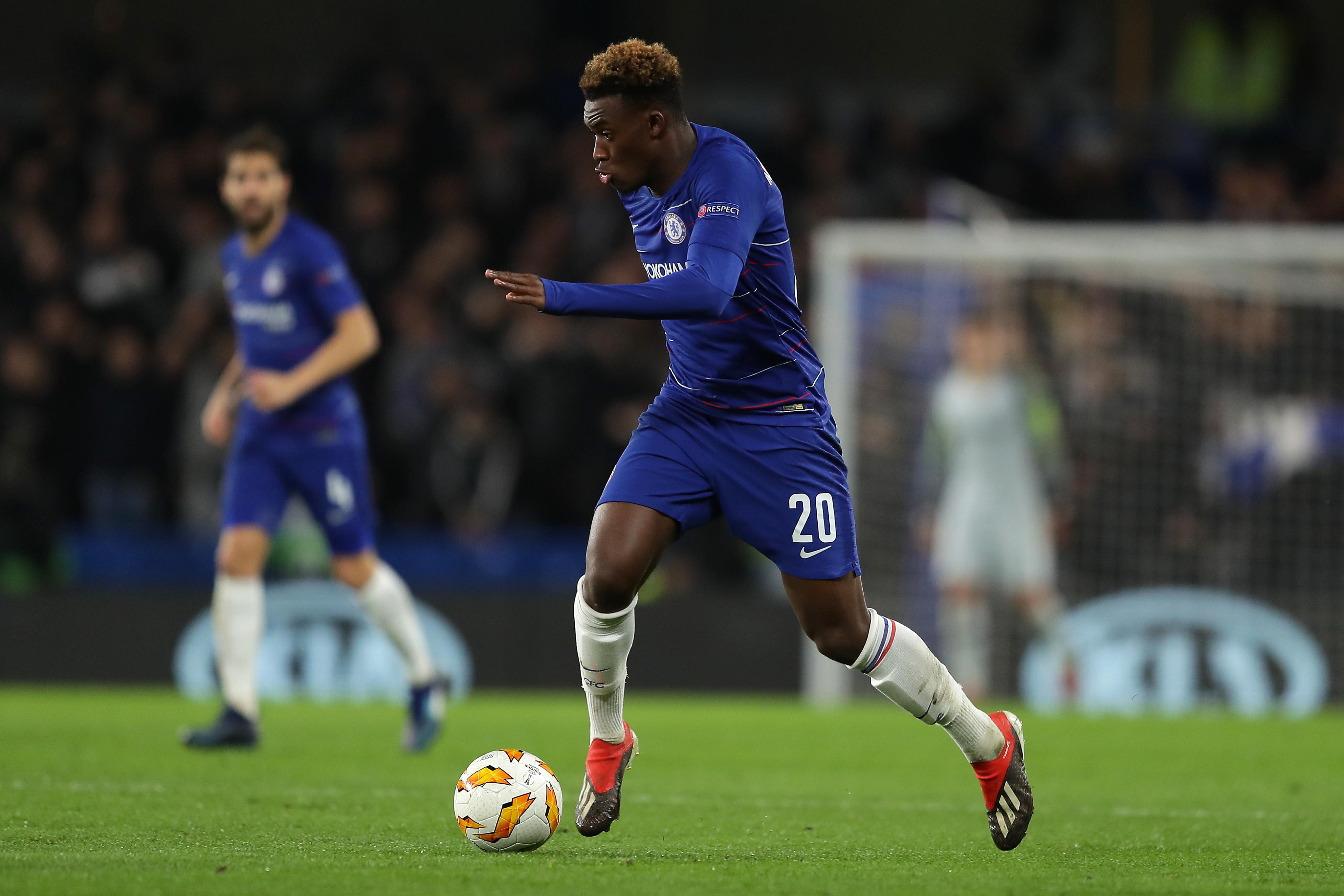 LONDON, ENGLAND - NOVEMBER 29: Callum Hudson-Odoi of Chelsea in action during the UEFA Europa League Group L match between Chelsea and PAOK at Stamford Bridge on November 29, 2018 in London, United Kingdom.  (Photo by Richard Heathcote/Getty Images)