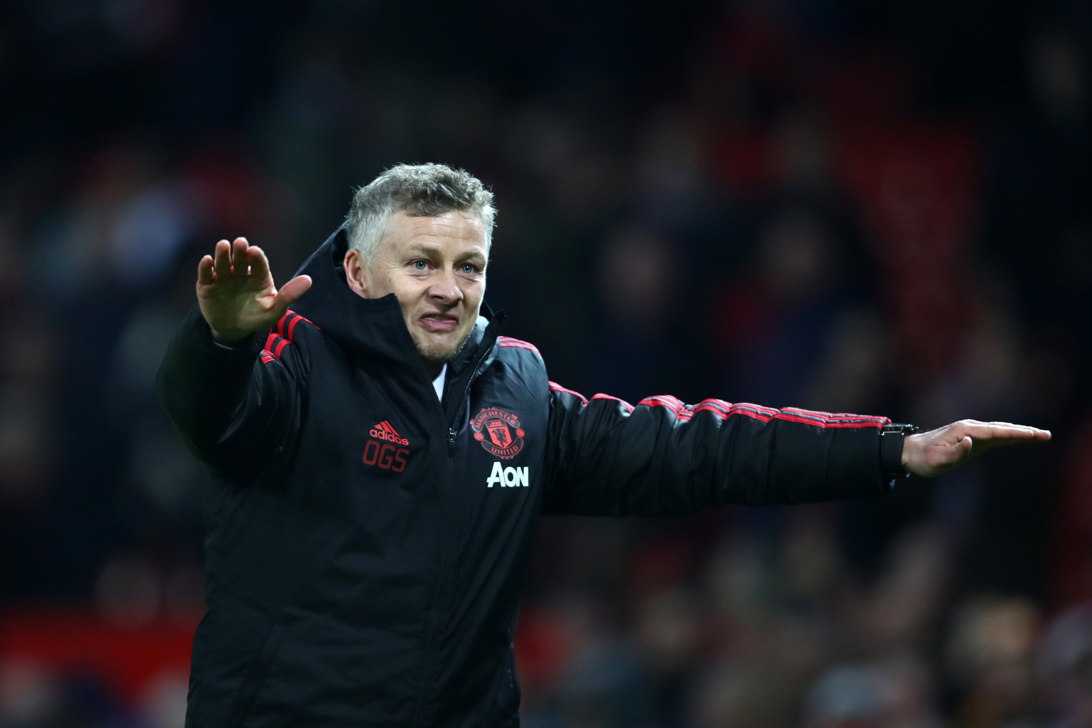 MANCHESTER, ENGLAND - DECEMBER 26:  Ole Gunnar Solskjaer, Interim Manager of Manchester United celebrates following his sides victory in the Premier League match between Manchester United and Huddersfield Town at Old Trafford on December 26, 2018 in Manchester, United Kingdom.  (Photo by Clive Brunskill/Getty Images)