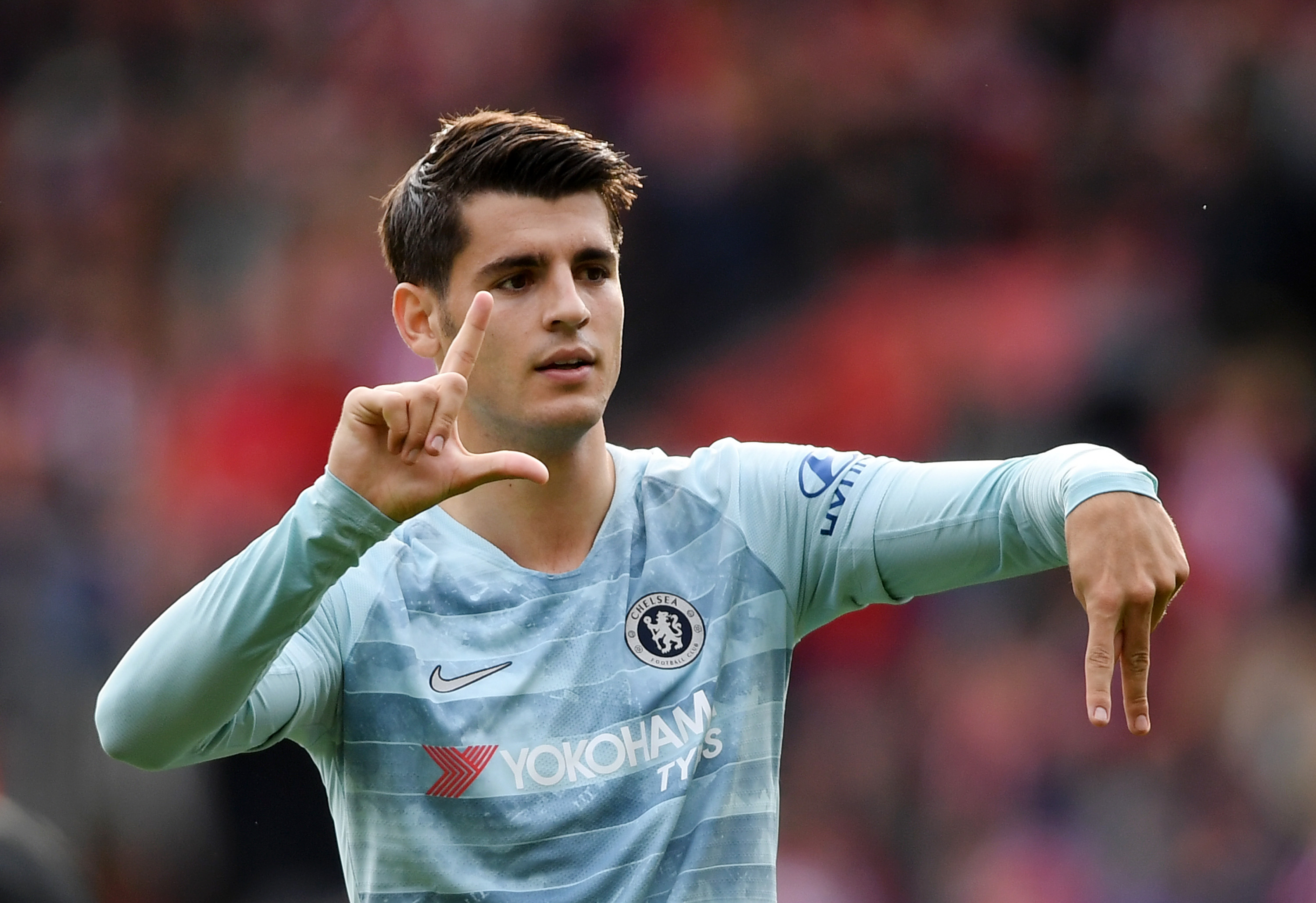 SOUTHAMPTON, ENGLAND - OCTOBER 07:  Alvaro Morata of Chelsea celebrates after scoring his team's third goal during the Premier League match between Southampton FC and Chelsea FC at St Mary's Stadium on October 7, 2018 in Southampton, United Kingdom.  (Photo by Mike Hewitt/Getty Images)