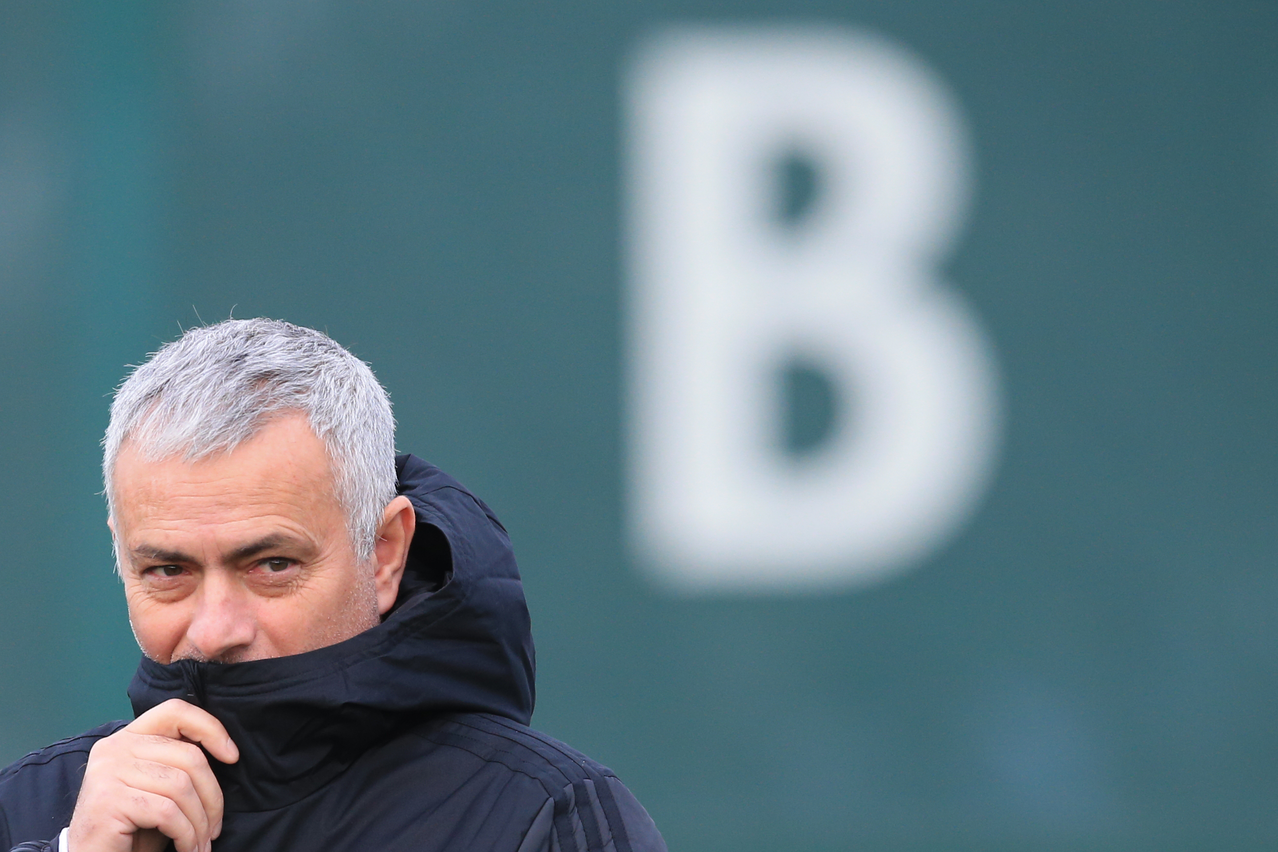 Manchester United's Portuguese manager Jose Mourinho looks on during a training session at the Carrington Training complex in Manchester, north west England on the eve of their Champions league group stage football match against Valencia on December 11, 2018. (Photo by Lindsey PARNABY / AFP)        (Photo credit should read LINDSEY PARNABY/AFP/Getty Images)