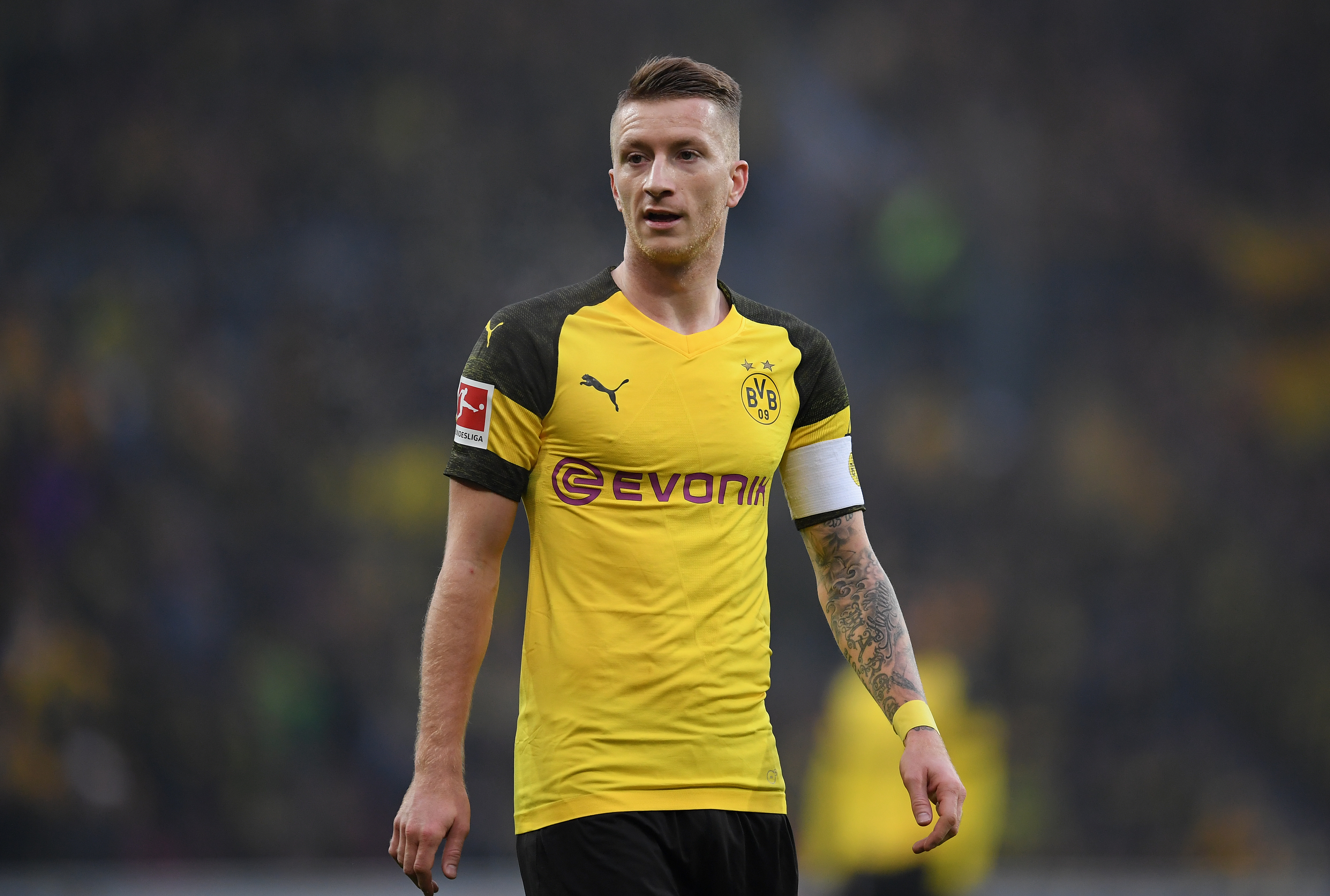MAINZ, GERMANY - NOVEMBER 24: Marco Reus of Dortmund seen during the Bundesliga match between 1. FSV Mainz 05 and Borussia Dortmund at Opel Arena on November 24, 2018 in Mainz, Germany. (Photo by Matthias Hangst/Bongarts/Getty Images)