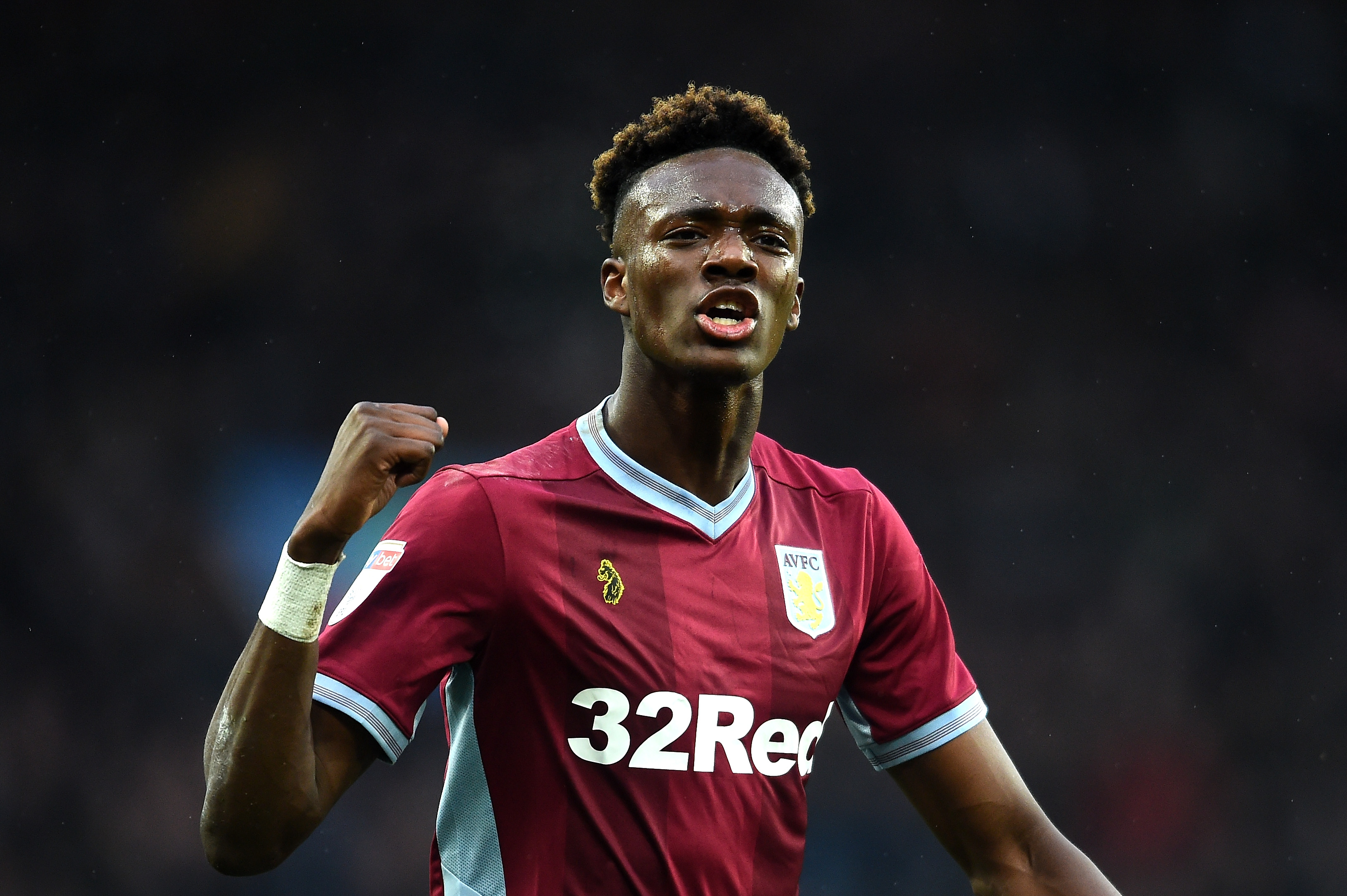 BIRMINGHAM, ENGLAND - DECEMBER 23:  Tammy Abraham of Aston Villa encourages the supporters during the Sky Bet Championship match between Aston Villa and Leeds United at Villa Park on December 23, 2018 in Birmingham, England.  (Photo by Nathan Stirk/Getty Images)