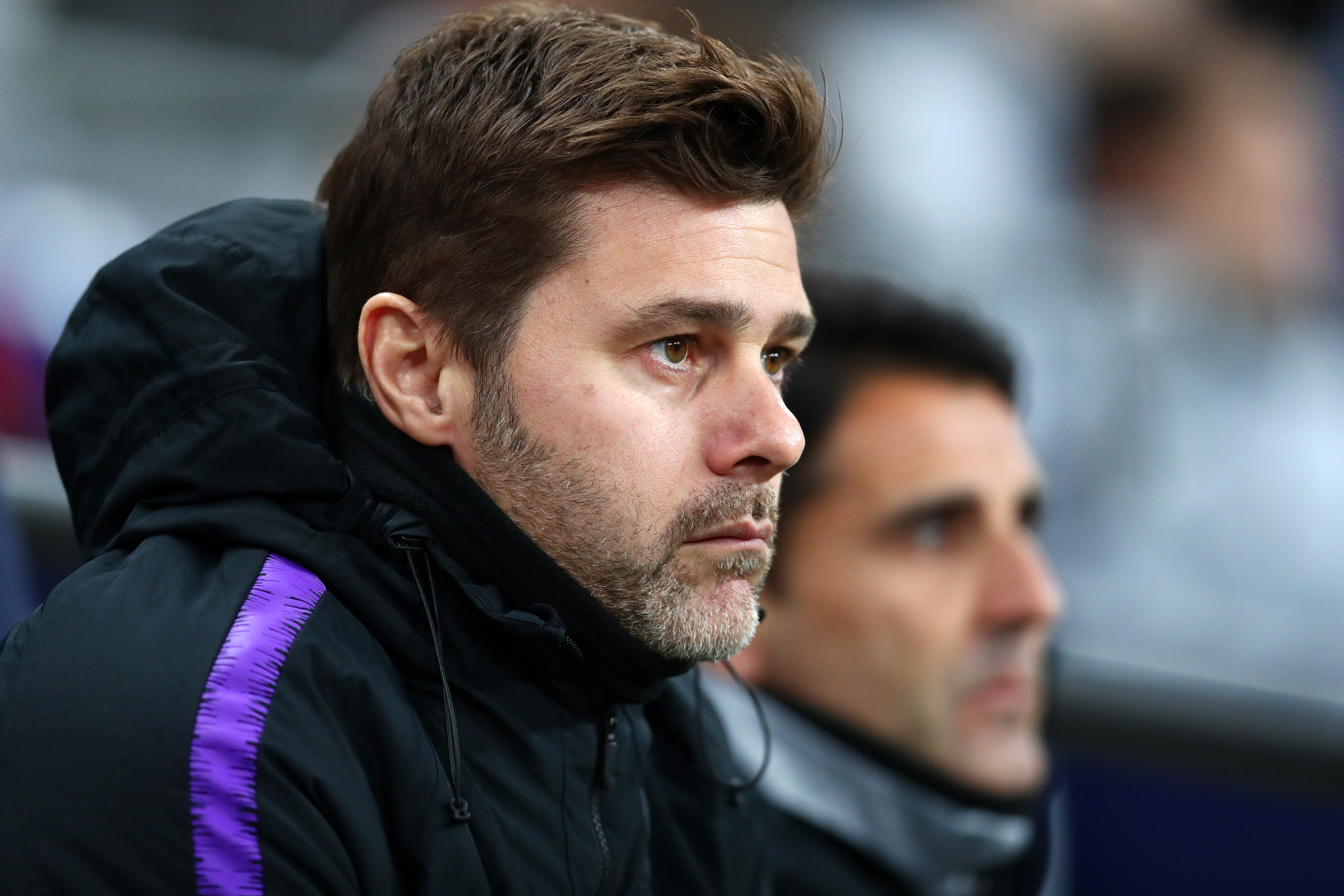 LONDON, ENGLAND - JANUARY 08: Mauricio Pochettino, Manager of Tottenham Hotspur looks on prior to the Carabao Cup Semi-Final First Leg match between Tottenham Hotspur and Chelsea at Wembley Stadium on January 8, 2019 in London, England.  (Photo by Clive Rose/Getty Images)