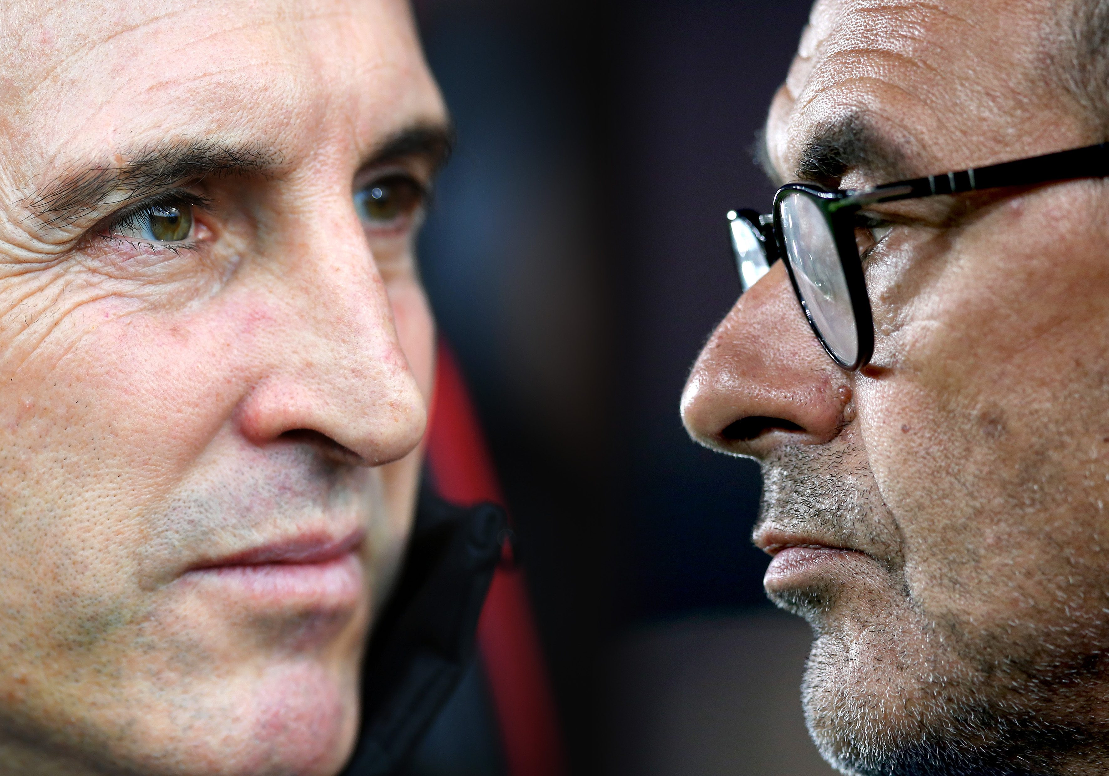FILE PHOTO (EDITORS NOTE: COMPOSITE OF IMAGES - Image numbers 1065112934,1040951906 - GRADIENT ADDED) In this composite image a comparison has been made between  Unai Emery, Manager of Arsenal (L) and Maurizio Sarri, Manager of Chelsea.  Arsenal FC and Chelsea FC meet in a Premier League fixture on January 19, 2019 at the Emirates Stadium in London.   ***LEFT IMAGE*** BOURNEMOUTH, ENGLAND - NOVEMBER 25: Unai Emery, Manager of Arsenal looks on prior to the Premier League match between AFC Bournemouth and Arsenal FC at Vitality Stadium on November 25, 2018 in Bournemouth, United Kingdom. (Photo by Dan Mullan/Getty Images) ***RIGHT IMAGE***  LIVERPOOL, ENGLAND - SEPTEMBER 26: Maurizio Sarri, Manager of Chelsea looks on ahead of the Carabao Cup Third Round match between Liverpool and Chelsea at Anfield on September 26, 2018 in Liverpool, England. (Photo by Jan Kruger/Getty Images)