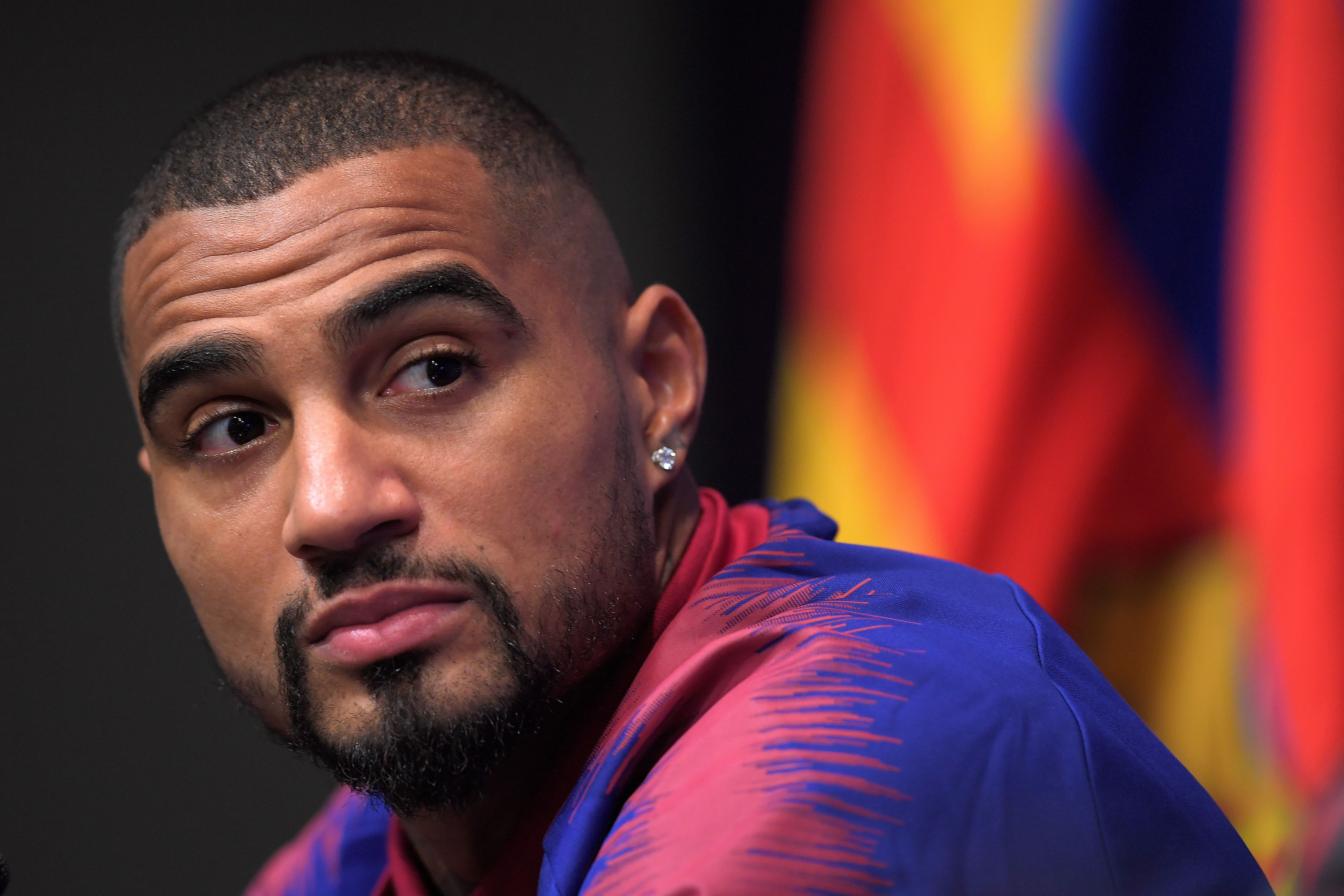 Barcelona's new Ghanaian forward Kevin-Prince Boateng holds a press conference during his official presentation at the Camp Nou stadium in Barcelona on January 22, 2019. - Boateng has vowed to make the most of his shock arrival at Barcelona, after a loan move for the journeyman from Italian side Sassuolo was sealed. (Photo by LLUIS GENE / AFP)        (Photo credit should read LLUIS GENE/AFP/Getty Images)