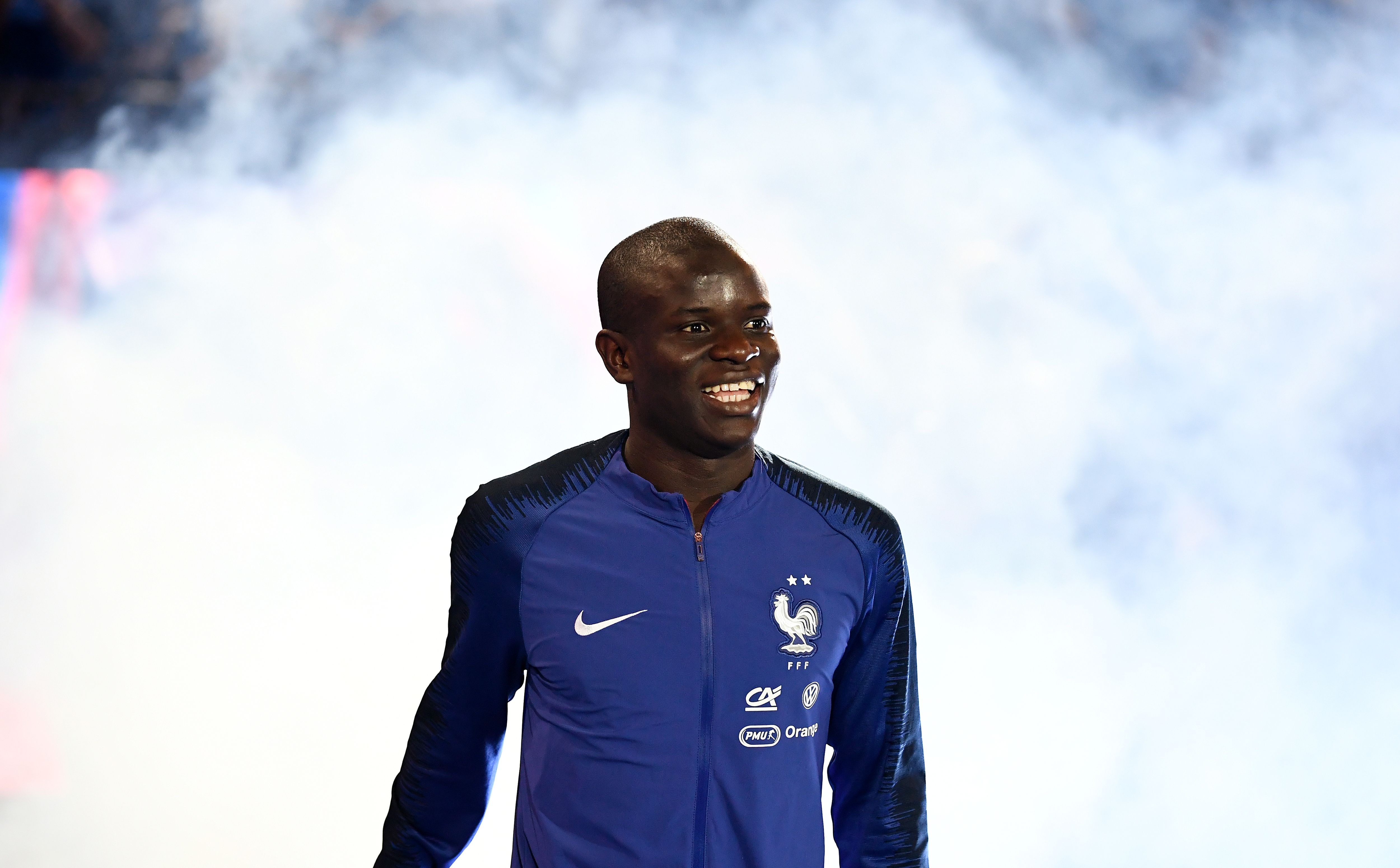 France's midfielder N'Golo Kante reacts during a ceremony to celebrate the victory of the 2018 World Cup before the lap of honour at the end of the UEFA Nations League football match between France and Netherlands at the Stade de France stadium, in Saint-Denis, northern of Paris, on September 9, 2018. (Photo by FRANCK FIFE / AFP)        (Photo credit should read FRANCK FIFE/AFP/Getty Images)