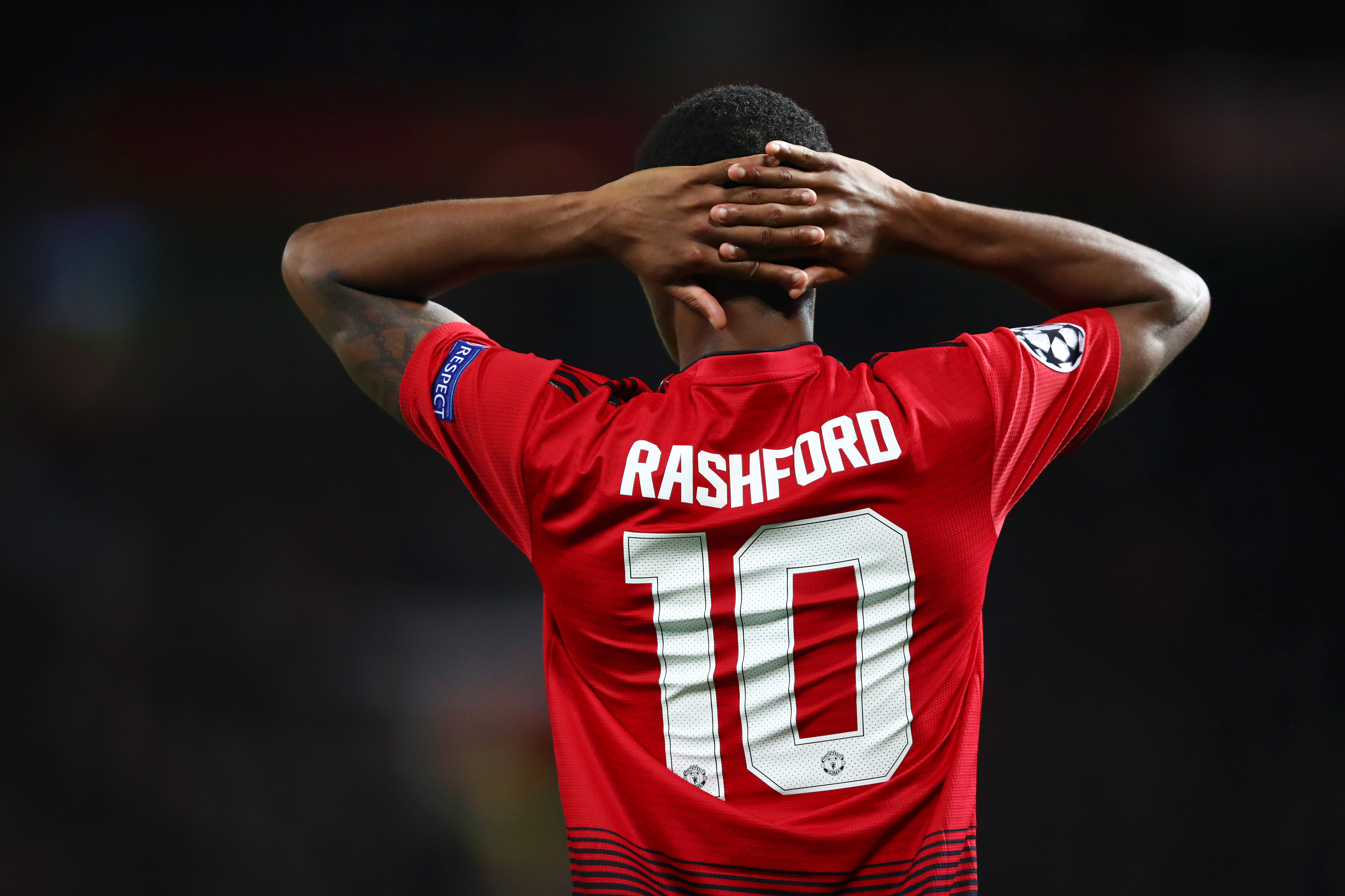 MANCHESTER, ENGLAND - OCTOBER 02:  Marcus Rashford of Manchester United reacts during the Group H match of the UEFA Champions League between Manchester United and Valencia at Old Trafford on October 2, 2018 in Manchester, United Kingdom.  (Photo by Clive Brunskill/Getty Images)