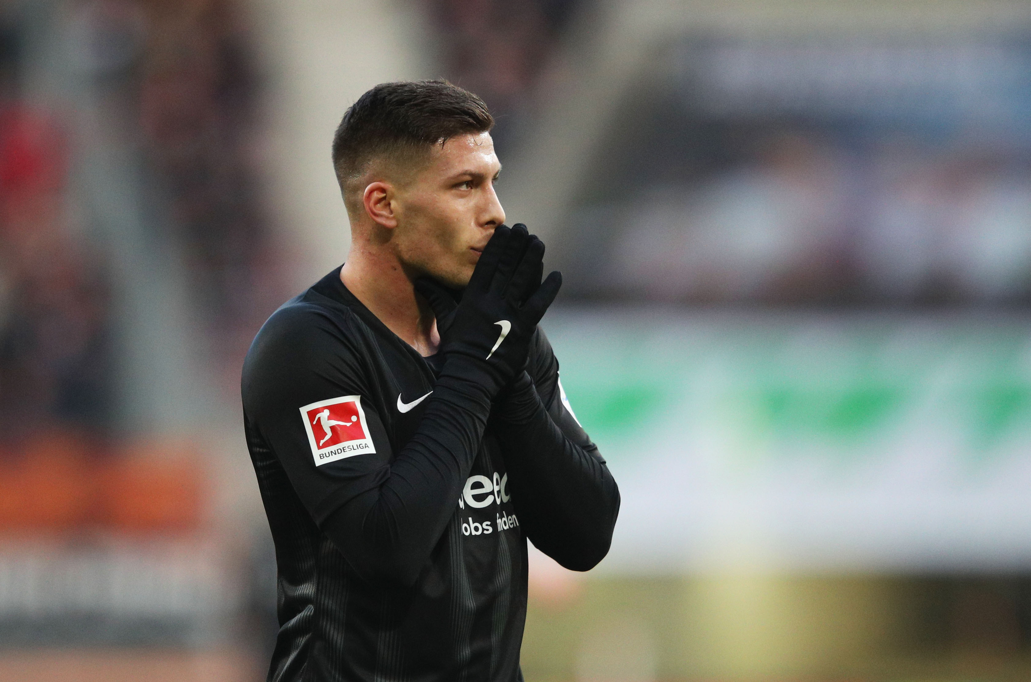 AUGSBURG, GERMANY - NOVEMBER 24:  Luka Jovic of Eintracht Frankfurt reacts after missing a clear chance on goal during the Bundesliga match between FC Augsburg and Eintracht Frankfurt at WWK-Arena on November 24, 2018 in Augsburg, Germany.  (Photo by Adam Pretty/Bongarts/Getty Images)