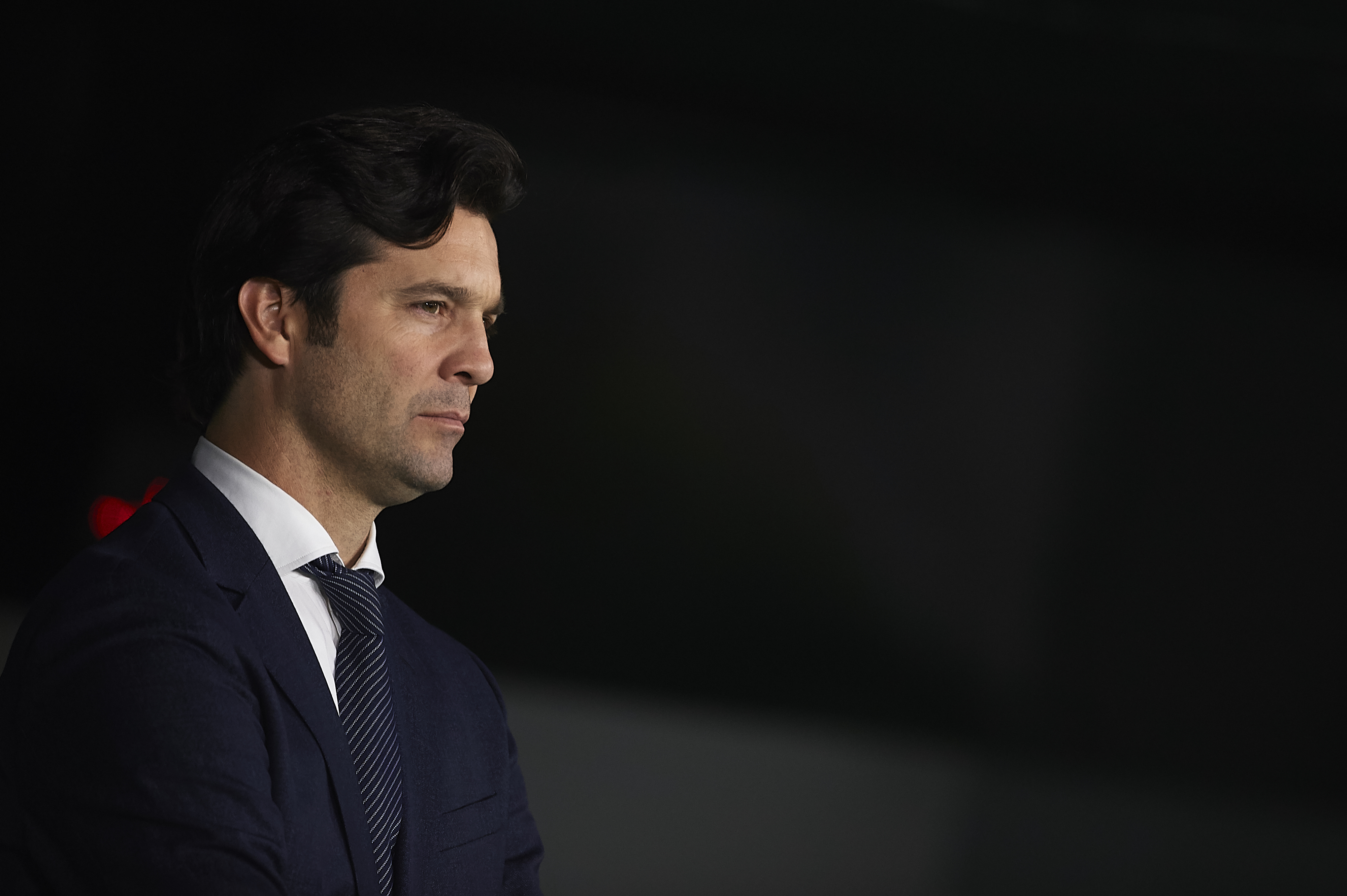 SEVILLE, SPAIN - JANUARY 13: Santiago Solari of Real Madrid CF looks on during the La Liga match between Real Betis Balompie and Real Madrid CF at Estadio Benito Villamarin on January 13, 2019 in Seville, Spain. (Photo by Aitor Alcalde/Getty Images)