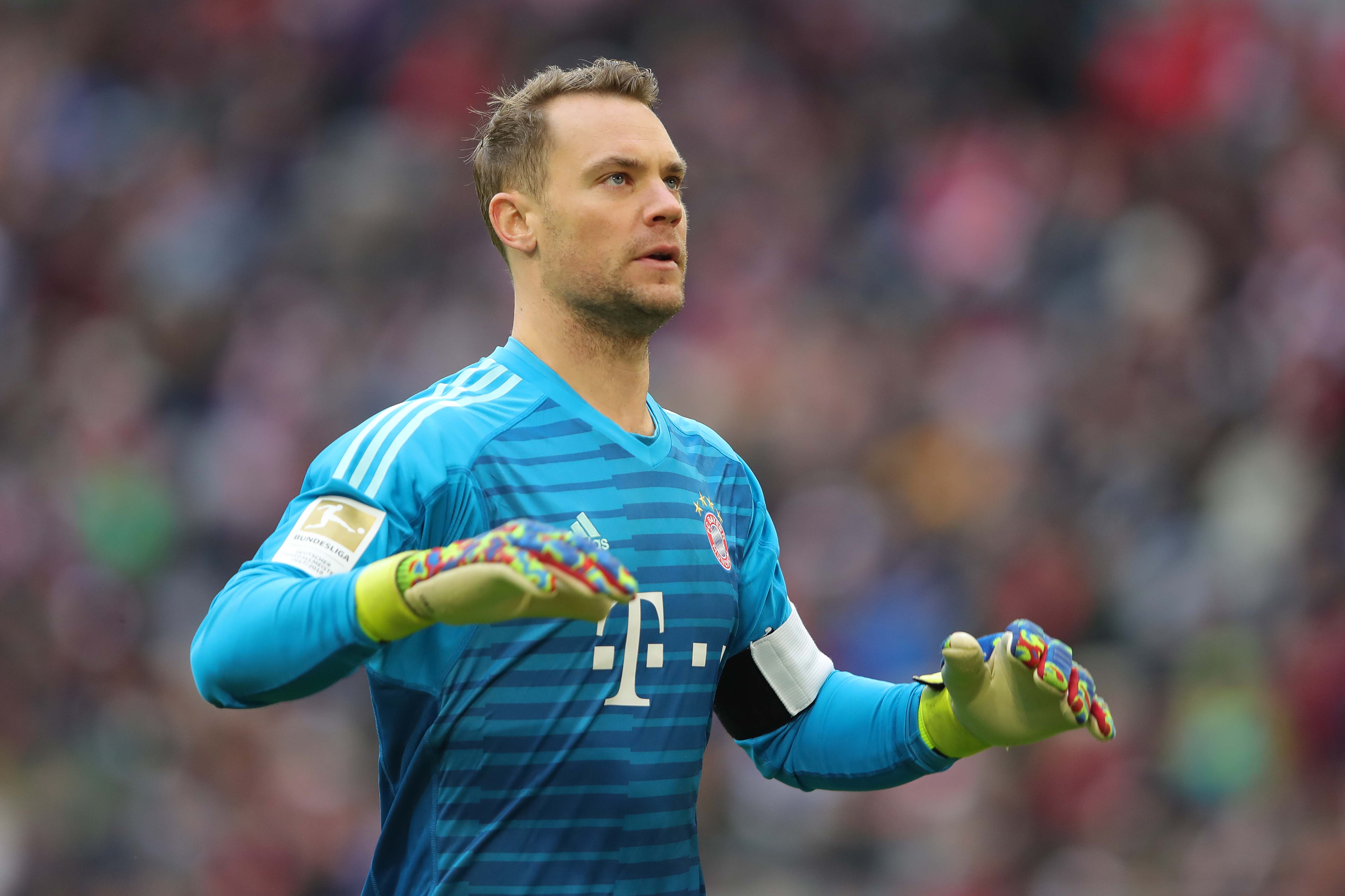 MUNICH, GERMANY - JANUARY 27: Manuel Neuer of Muenchen looks on during the Bundesliga match between FC Bayern Muenchen and VfB Stuttgart at Allianz Arena on January 27, 2019 in Munich, Germany. (Photo by Alexander Hassenstein/Bongarts/Getty Images)