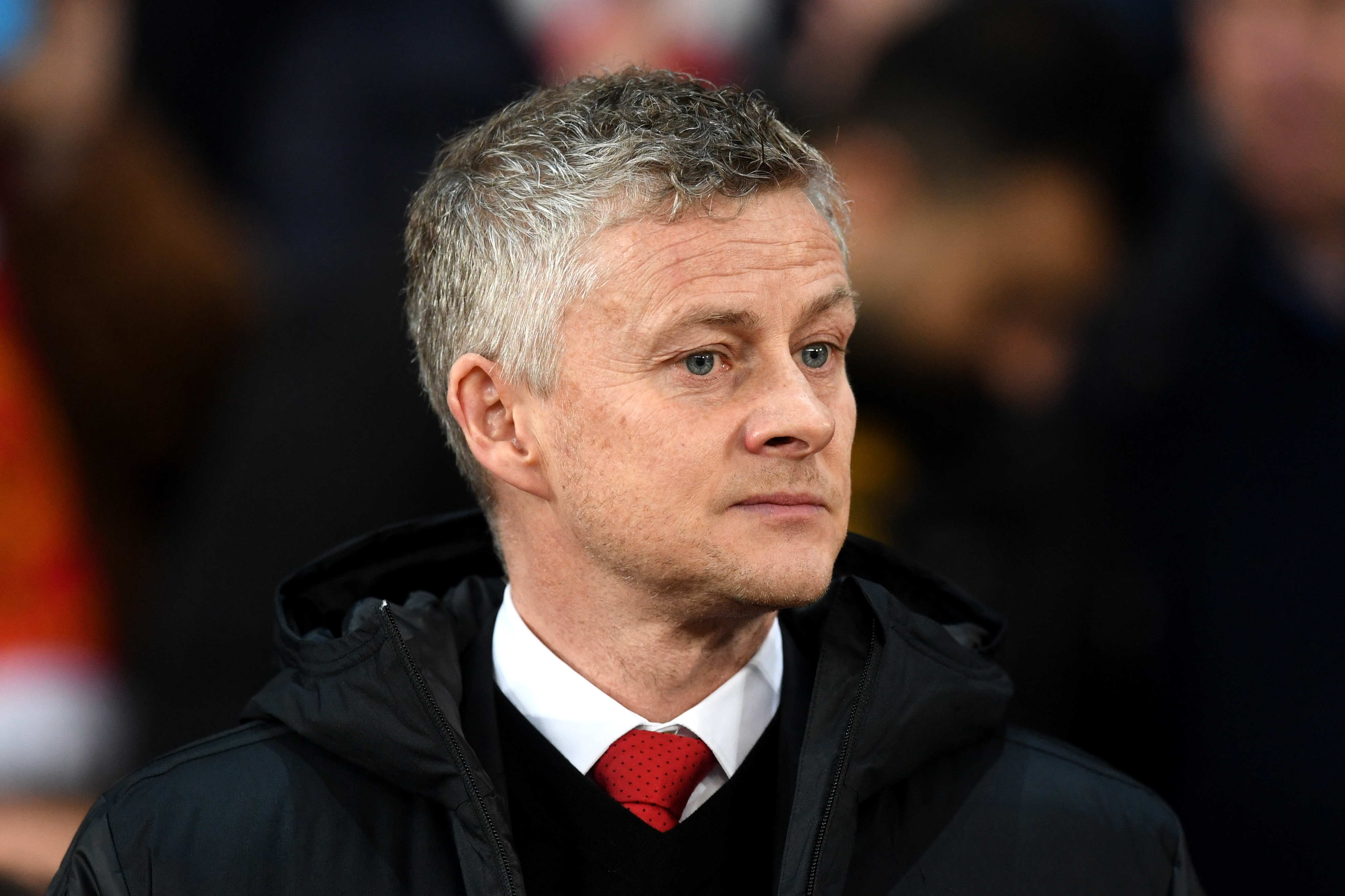 MANCHESTER, ENGLAND - FEBRUARY 12: Ole Gunnar Solskjaer, Manager of Manchester United during the UEFA Champions League Round of 16 First Leg match between Manchester United and Paris Saint-Germain at Old Trafford on February 12, 2019 in Manchester, England. (Photo by Michael Regan/Getty Images)