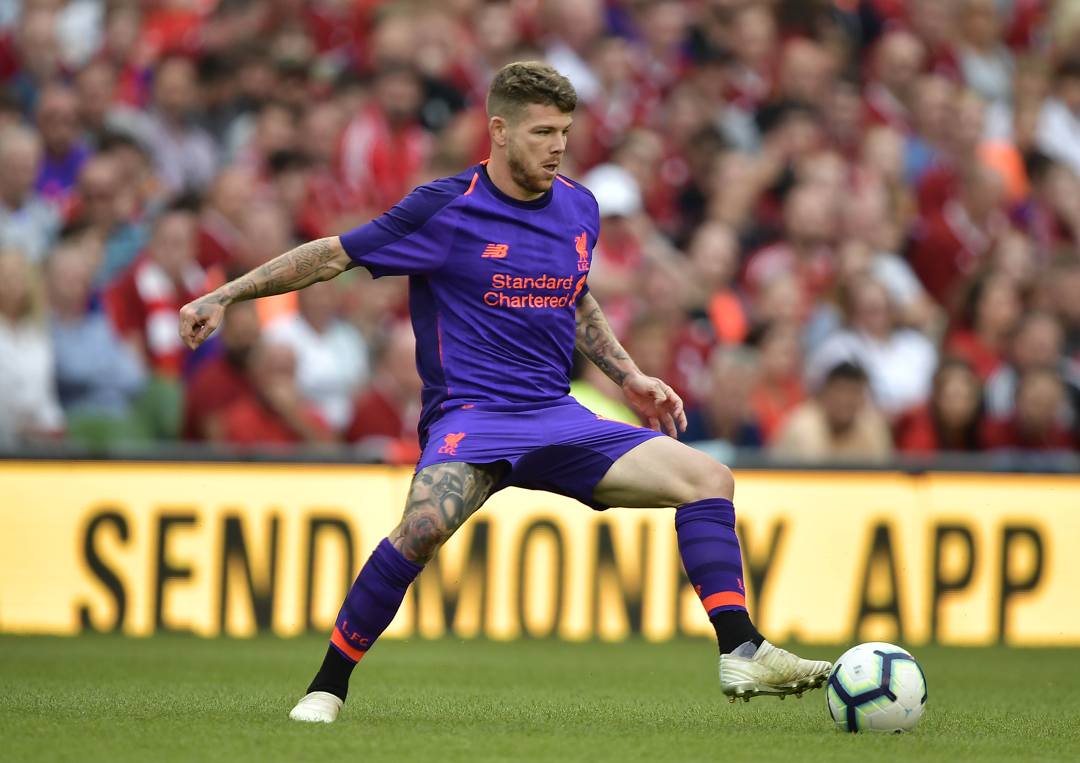 DUBLIN, IRELAND - AUGUST 04: Alberto Moreno of Liverpool during the international friendly game between Liverpool and Napoli at Aviva Stadium on August 4, 2018 in Dublin, Ireland. (Photo by Charles McQuillan/Getty Images)