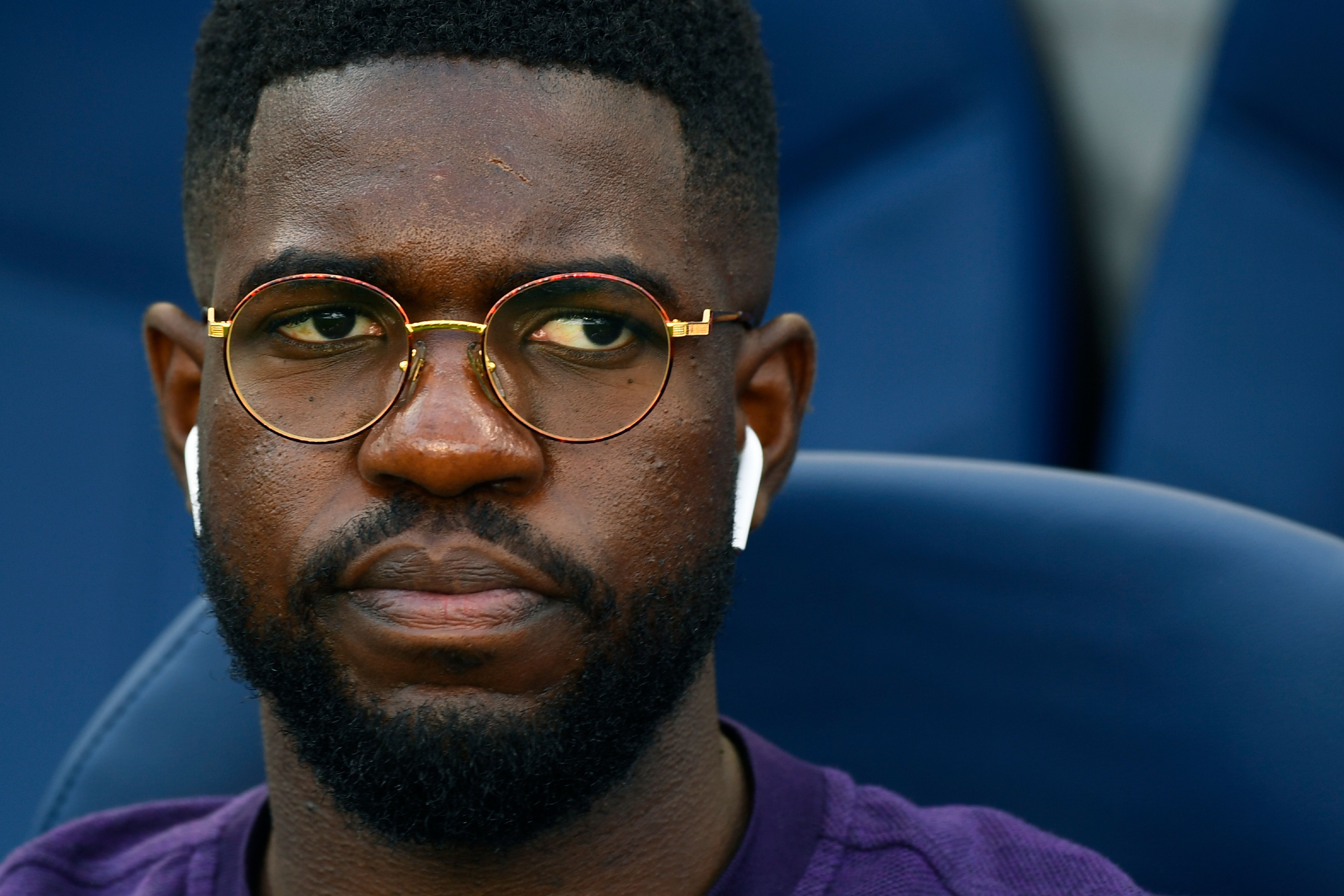 Barcelona's French defender Samuel Umtiti looks on before the Spanish league football match between Real Sociedad and FC Barcelona at the Anoeta stadium in San Sebastian on September 15, 2018. (Photo by GABRIEL BOUYS / AFP)        (Photo credit should read GABRIEL BOUYS/AFP/Getty Images)