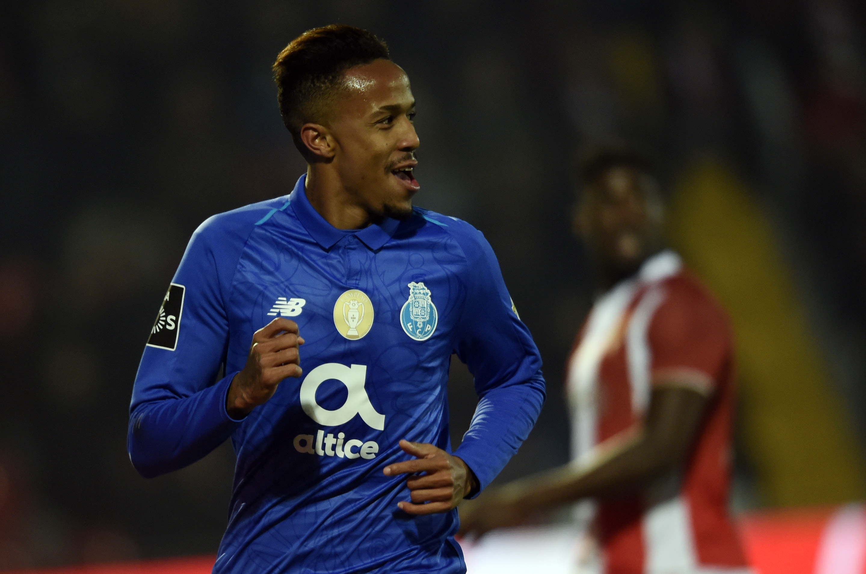 Porto's Brazilian defender Eder Militao celebrates a goal during the Portuguese League football match between CD Aves and FC Porto at the CD Aves stadium in Aves on January 3, 2019. (Photo by MIGUEL RIOPA / AFP)        (Photo credit should read MIGUEL RIOPA/AFP/Getty Images)