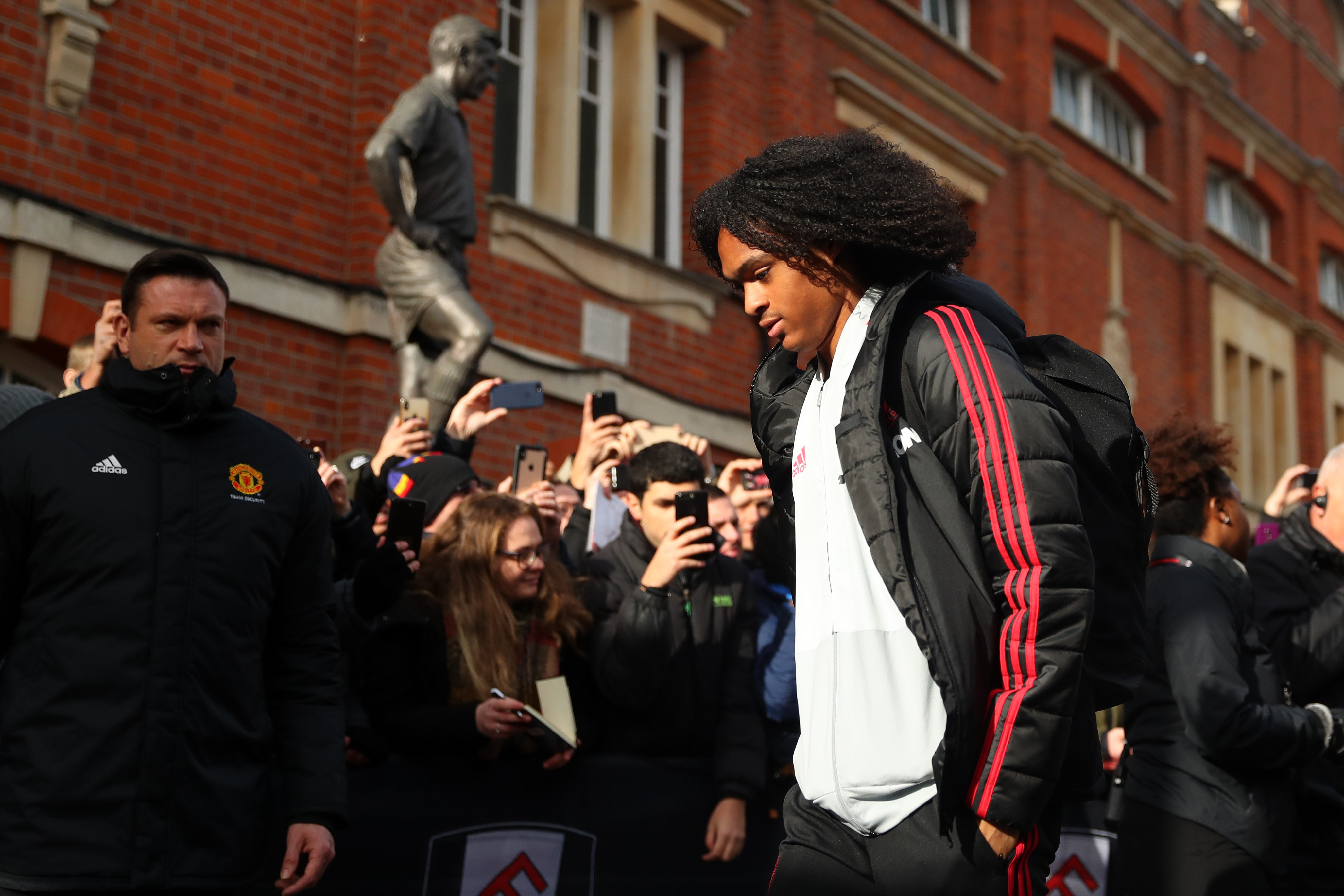 LONDON, ENGLAND - FEBRUARY 09:  Tahith Chong of Manchester United arrives at the stadium prior to the Premier League match between Fulham FC and Manchester United at Craven Cottage on February 9, 2019 in London, United Kingdom.  (Photo by Catherine Ivill/Getty Images)