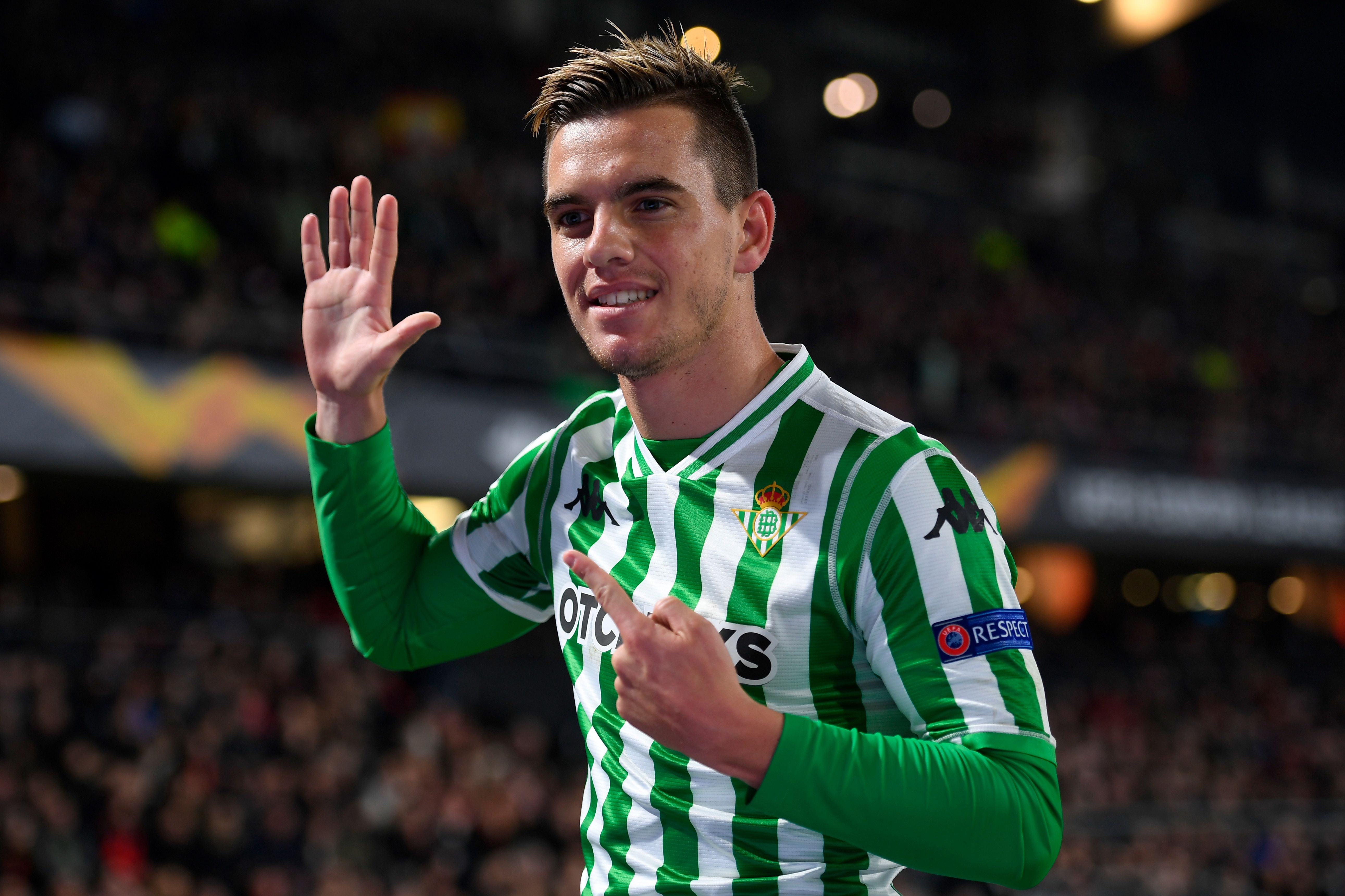 Real Betis' Spanish midfielder Giovanni Lo Celso  celebrates after scoring a goal  during the UEFA Europa League round of 32 first-leg football match between Rennes and Real Betis at the Roazhon Park stadium in Rennes, western France, on February 14, 2019. (Photo by DAMIEN MEYER / AFP)        (Photo credit should read DAMIEN MEYER/AFP/Getty Images)