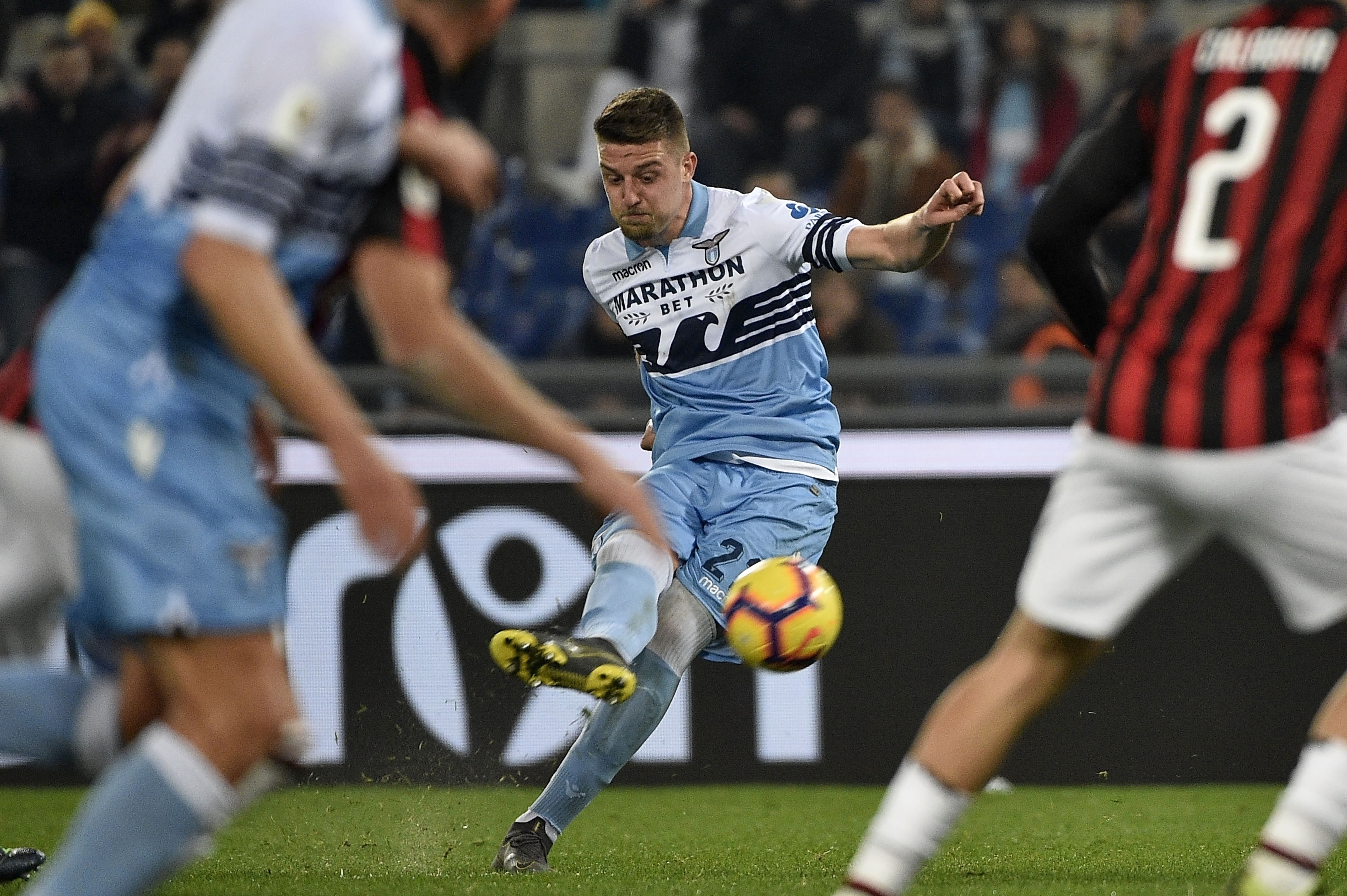 ROME, ITALY - FEBRUARY 26:  Sergej Milinkovic Savic of SS Lazio during the Coppa Italia semi-final first leg between SS Lazio and AC Milan on February 26, 2019 in Rome, Italy.  (Photo by Marco Rosi/Getty Images)