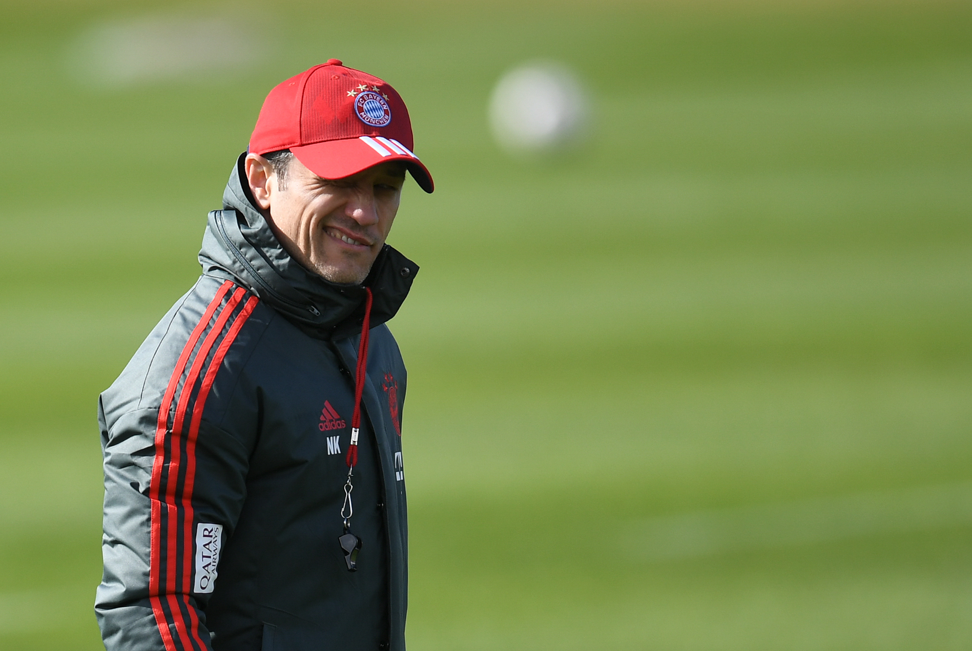 Bayern Munich's Croatian headcoach Niko Kovac gives a wink to spectators during the team's training's session at the club's grounds in Munich, southern Germany, on March 5, 2019. - Bayern Munich has extended the contract of national player Serge Gnabry prematurely by three years until 2023. (Photo by Christof STACHE / AFP)        (Photo credit should read CHRISTOF STACHE/AFP/Getty Images)