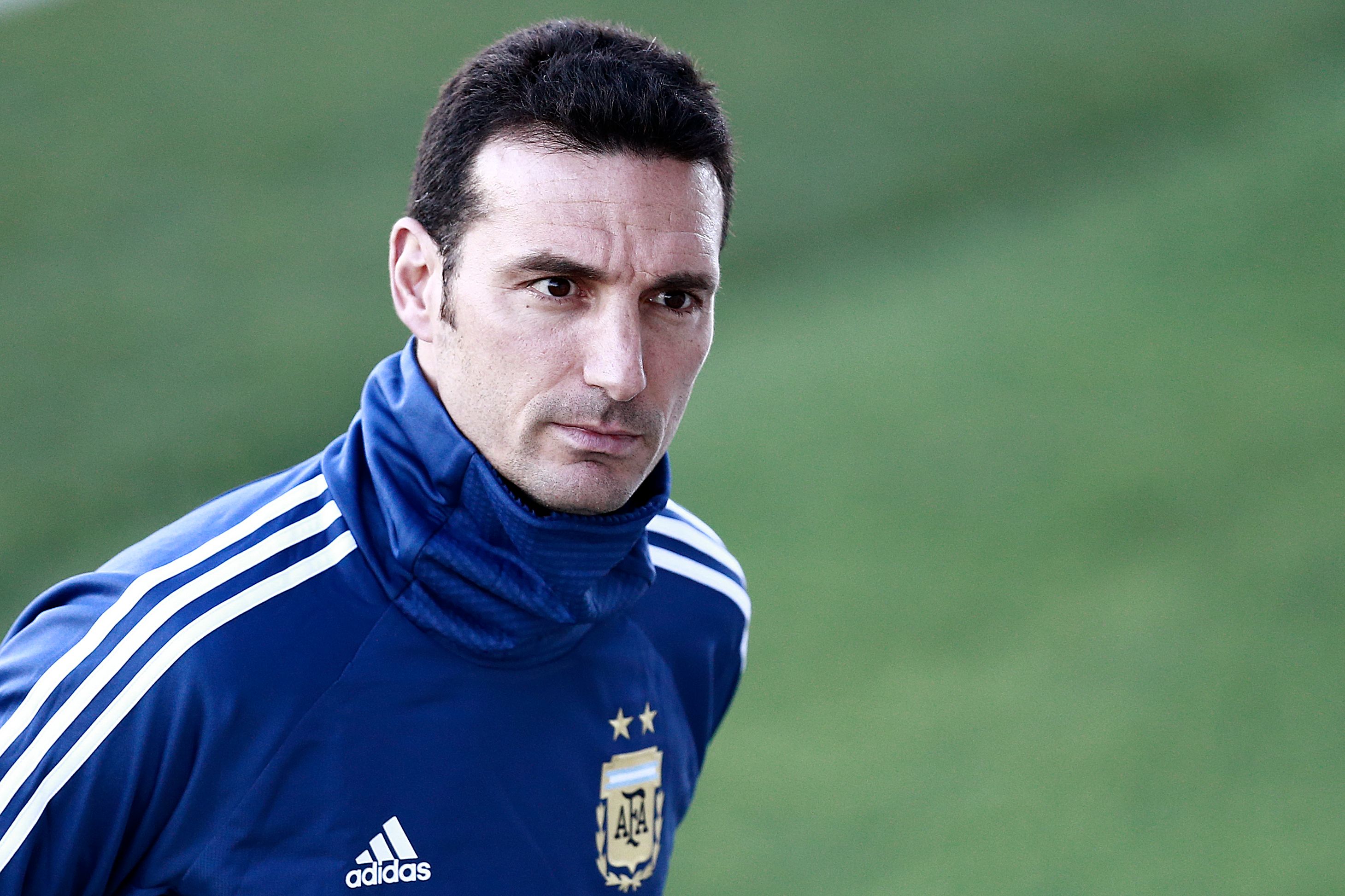 Argentina's coach Lionel Scaloni attends a training session at Real Madrid's training facilities of Valdebebas in Madrid on March 20, 2019, ahead of an international friendly football match between Argentina and Venezuela in preparation for the Copa America to be held in Brazil in June and July 2019. (Photo by BENJAMIN CREMEL / AFP)        (Photo credit should read BENJAMIN CREMEL/AFP/Getty Images)